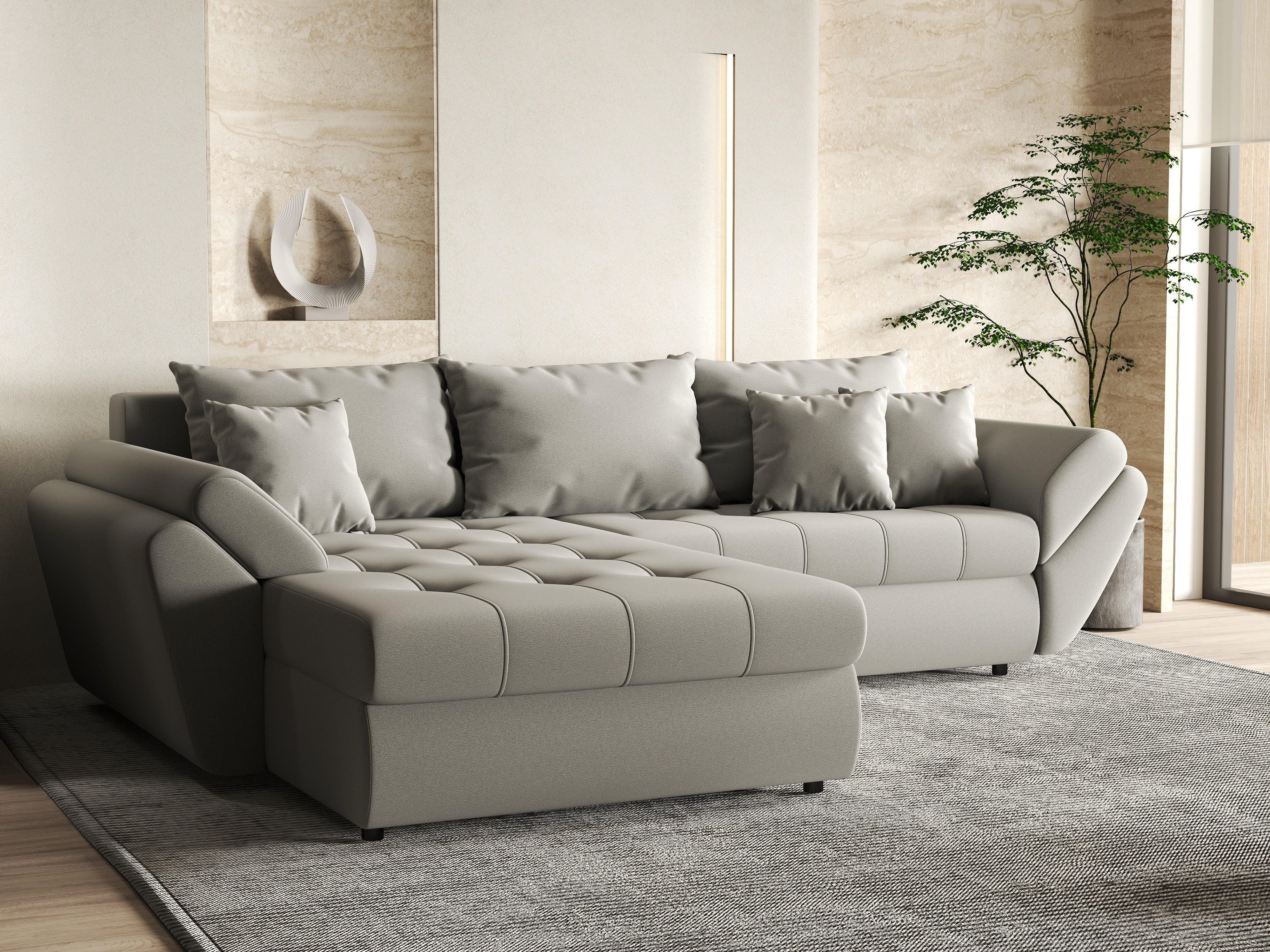 Colțar extensibil dumonde cu ladă de depozitare si sezut confortabil din spuma HR, Loana Royal Grey 270x185 cm Fabrica