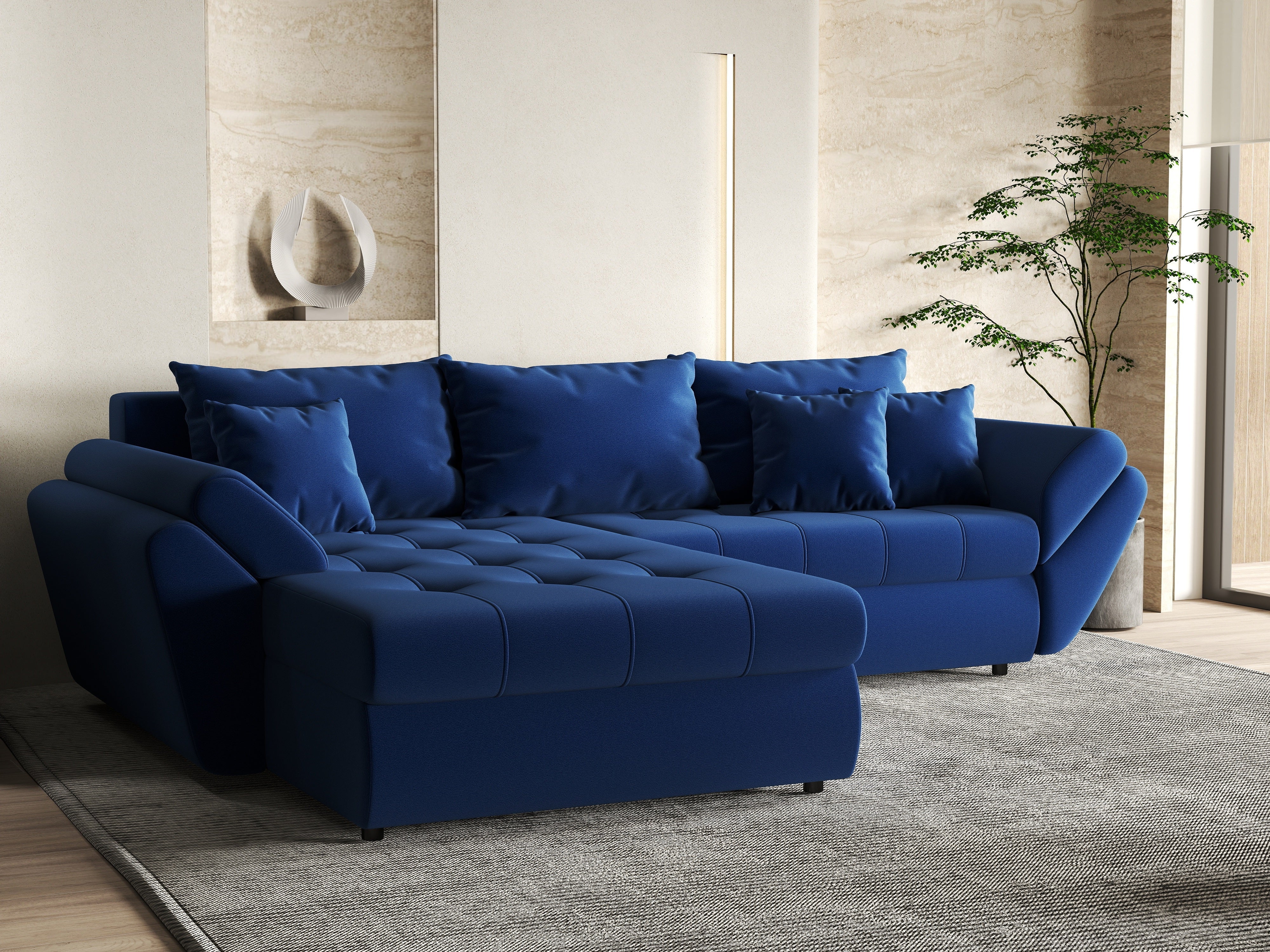 Colțar extensibil dumonde cu ladă de depozitare si sezut confortabil din spuma HR, Loana Royal Blue 270x185 cm Fabrica