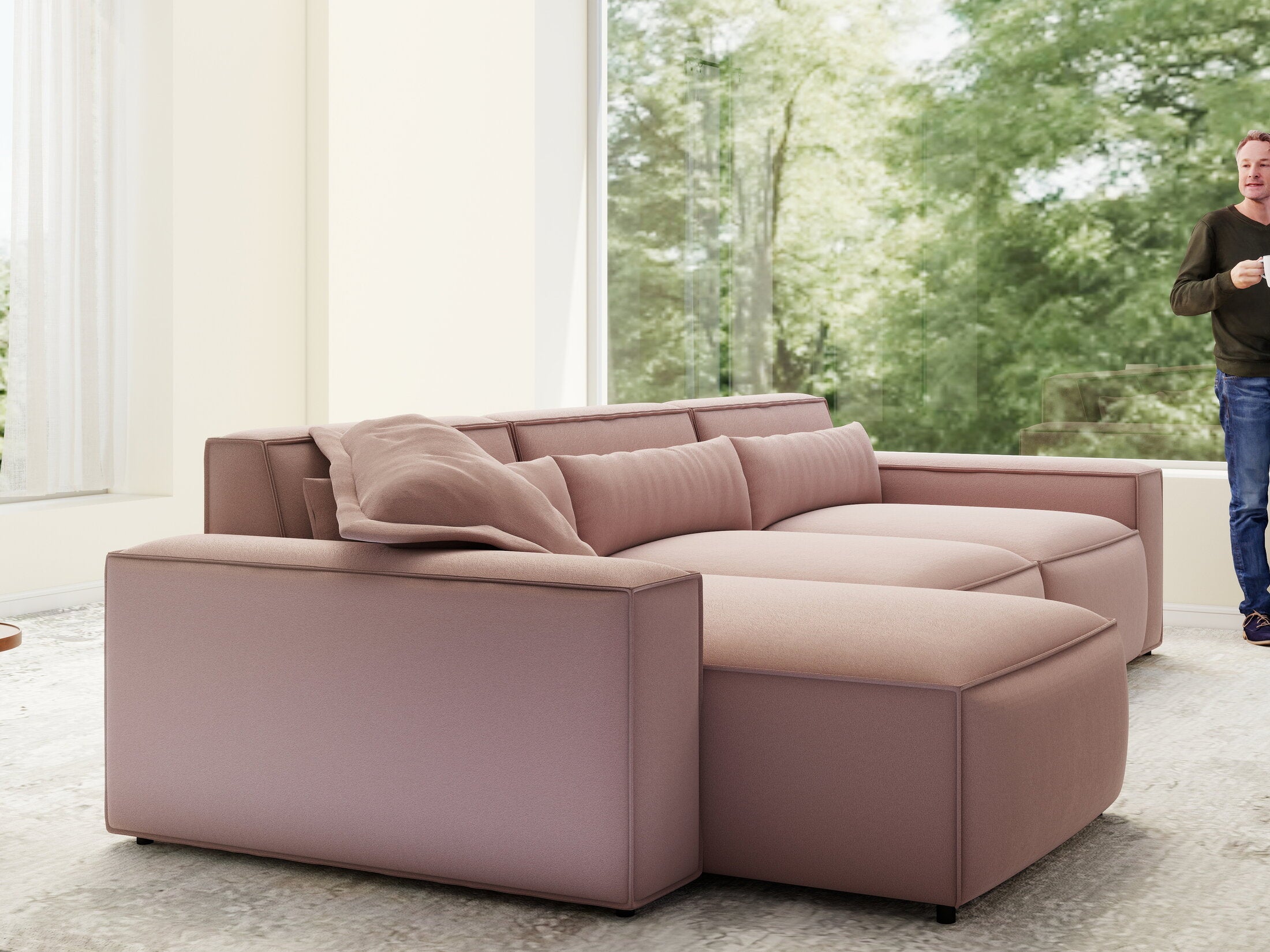 Colțar dumonde cu sezut confortabil din spuma HR, Marvelo XL Royal Roz 366x175 cm