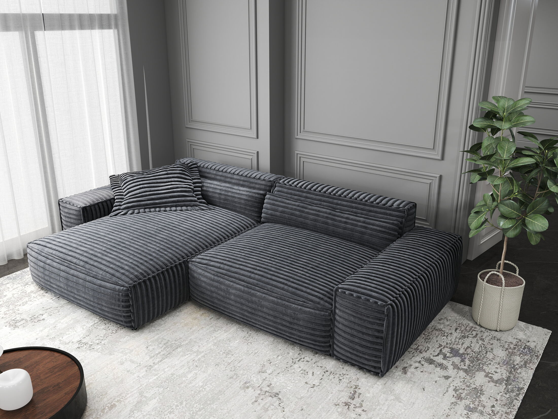 Colțar dumonde cu șezut confortabil din spumă HR, Marvelo Ambience Gri 264x175 cm