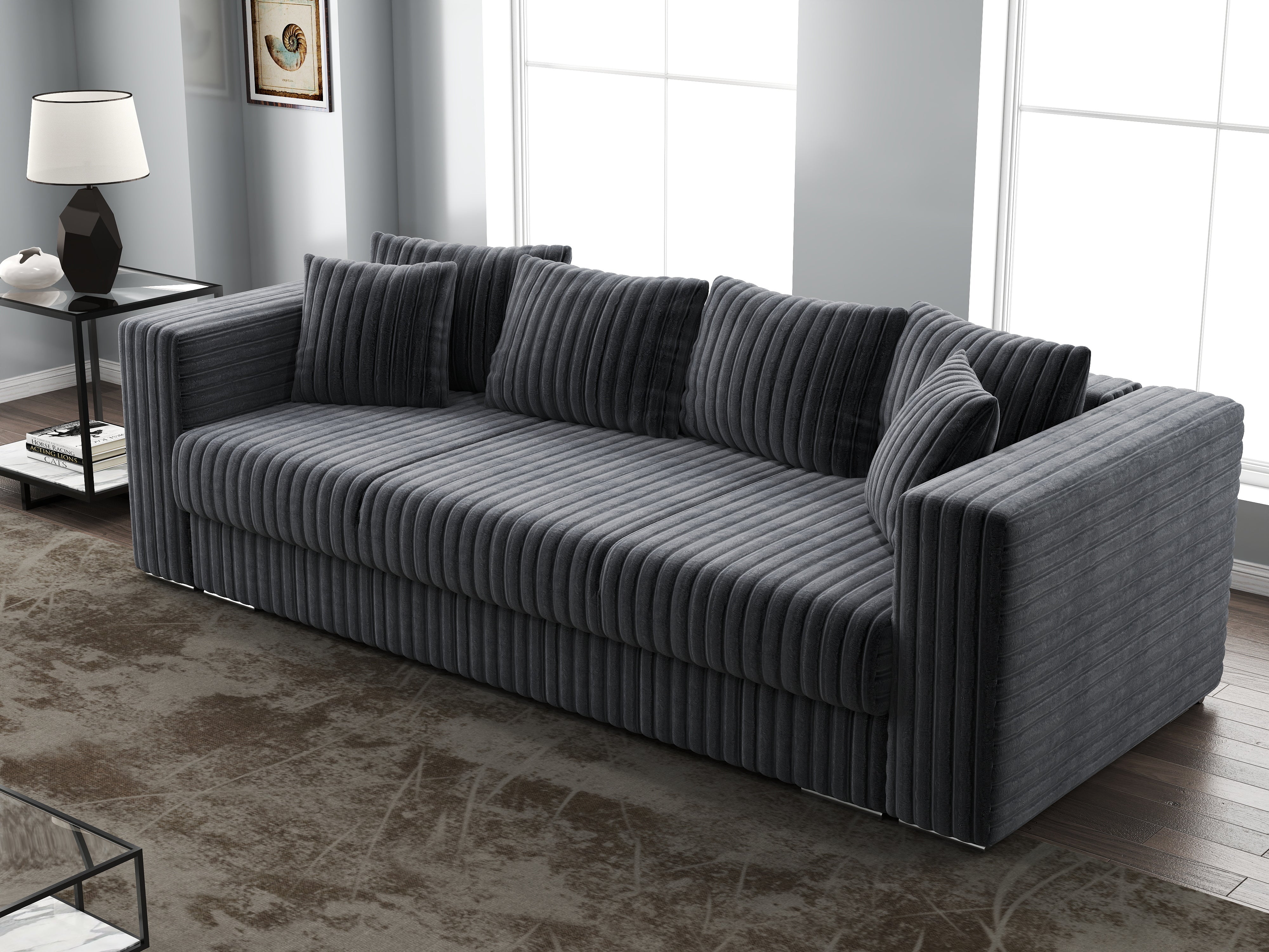 Canapea extensibilă dumonde cu ladă de depozitare si sezut confortabil din spuma HR, Gloria Ambience Grey 240x100 cm Fabrica