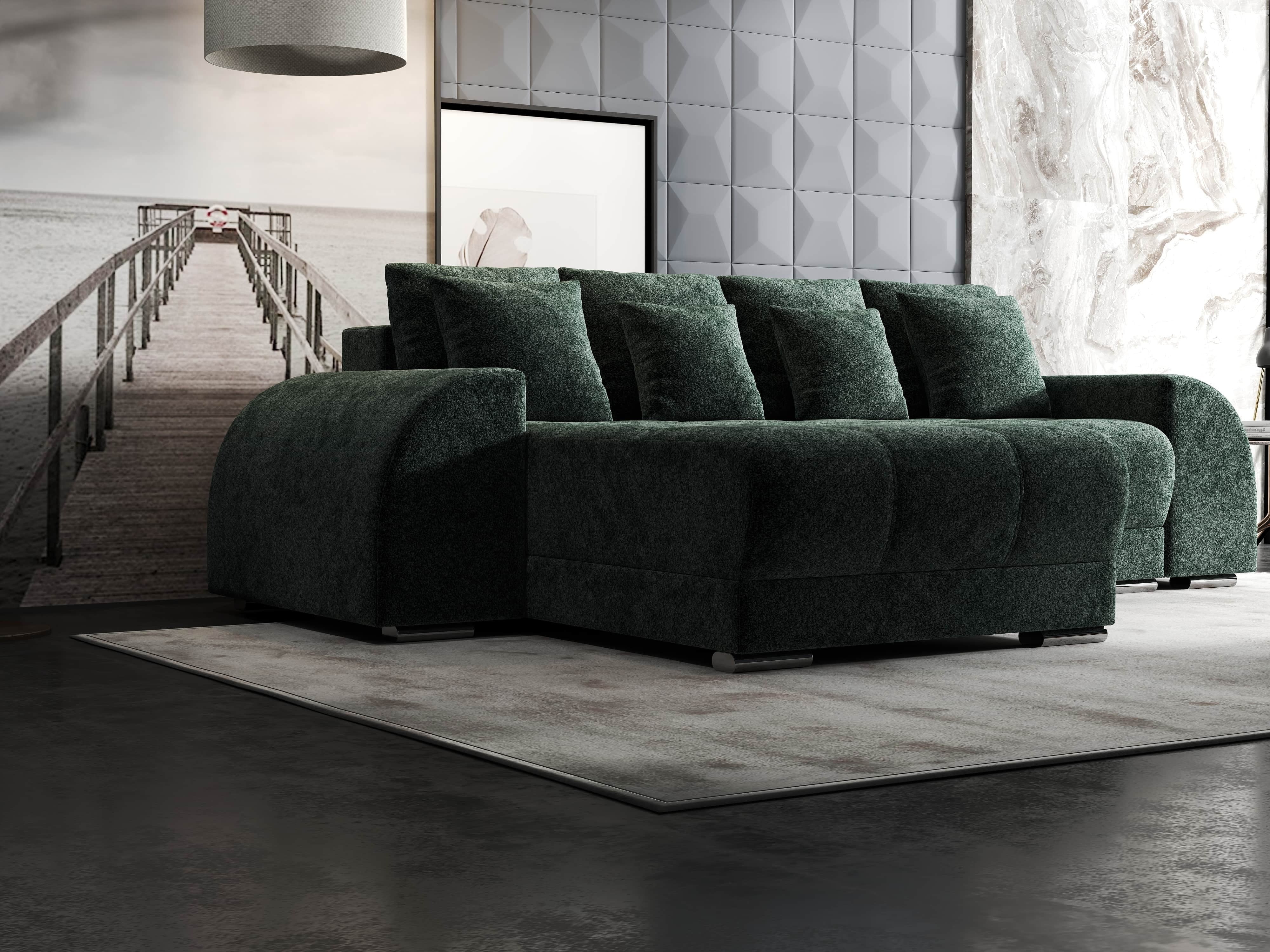 Colțar extensibil dumonde cu ladă de depozitare si sezut confortabil din spuma HR, Verona Euphoria Verde 290x185 cm Fabrica