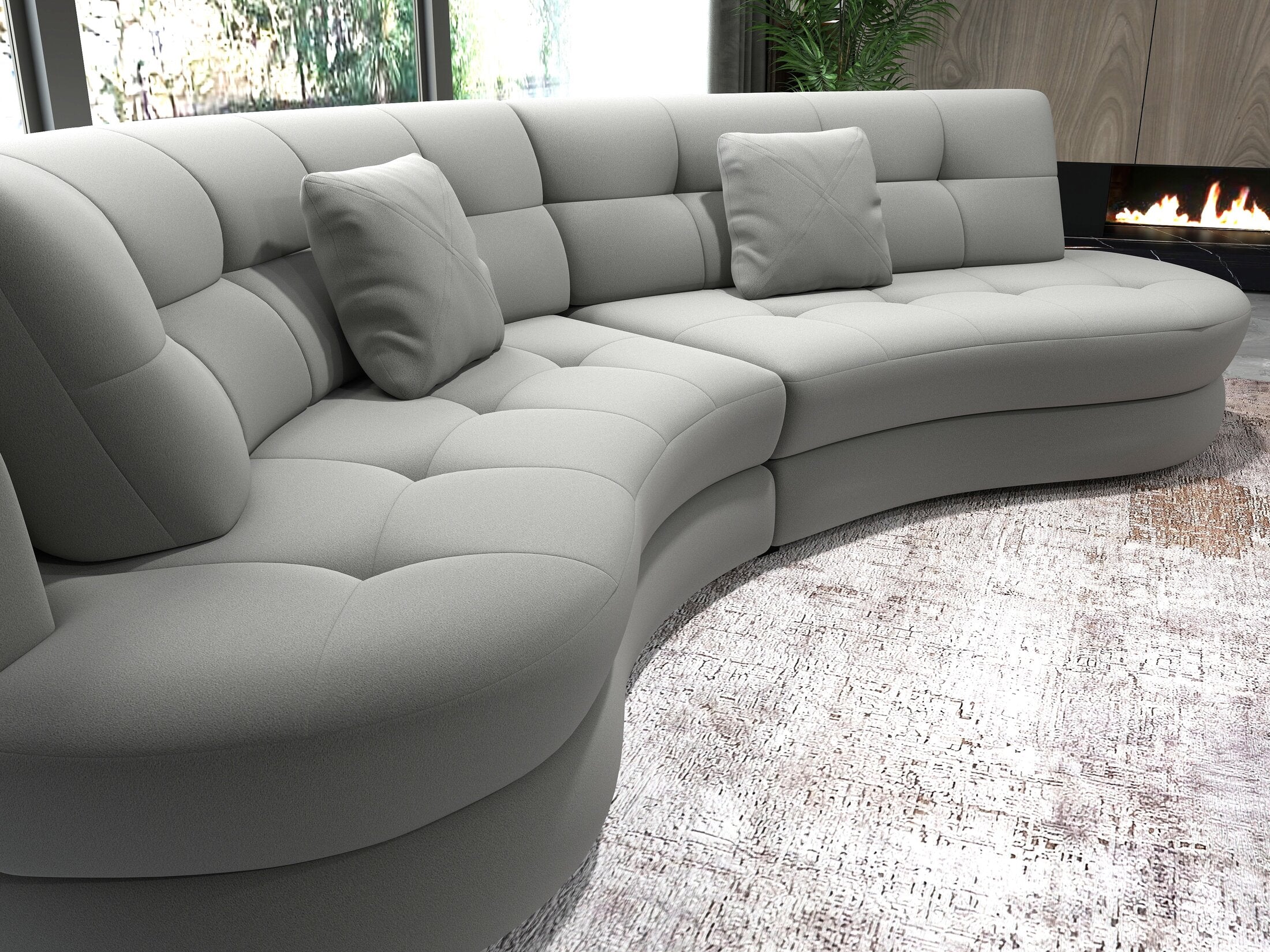 Canapea semirotunda dumonde cu șezut confortabil din spumă HR, Roma Royal Gri 300x160 cm