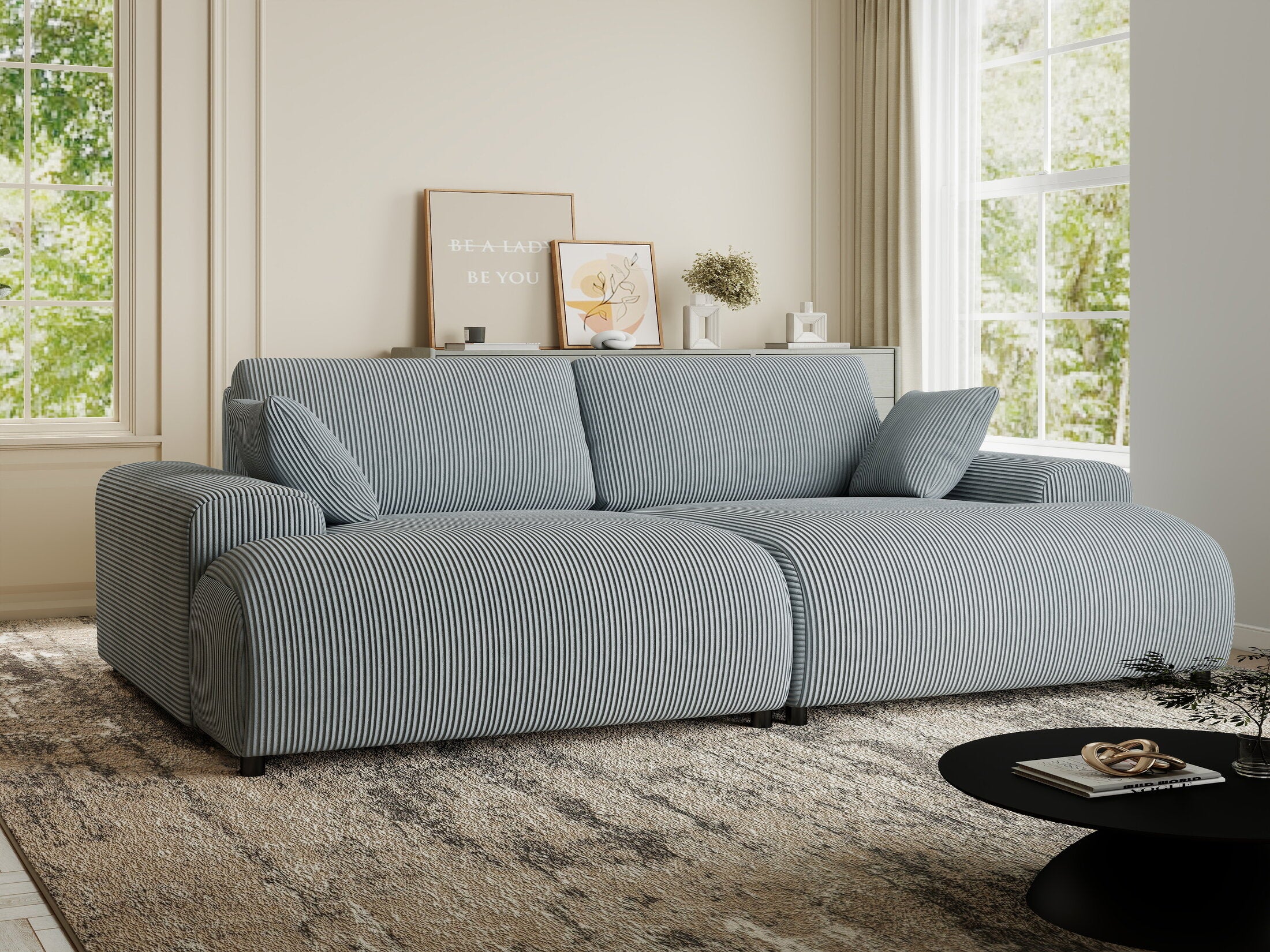 Canapea dumonde cu sezut confortabil din spuma HR, Hudson Zoom Gri Mint 237x144 cm