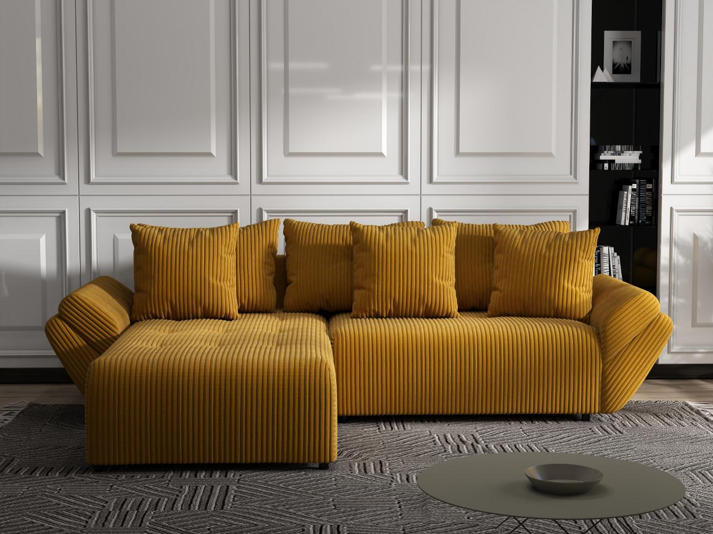 Colțar extensibil dumonde cu ladă de depozitare si sezut confortabil din spuma HR, Berlin Ambience Mustar 280x185 cm Fabrica