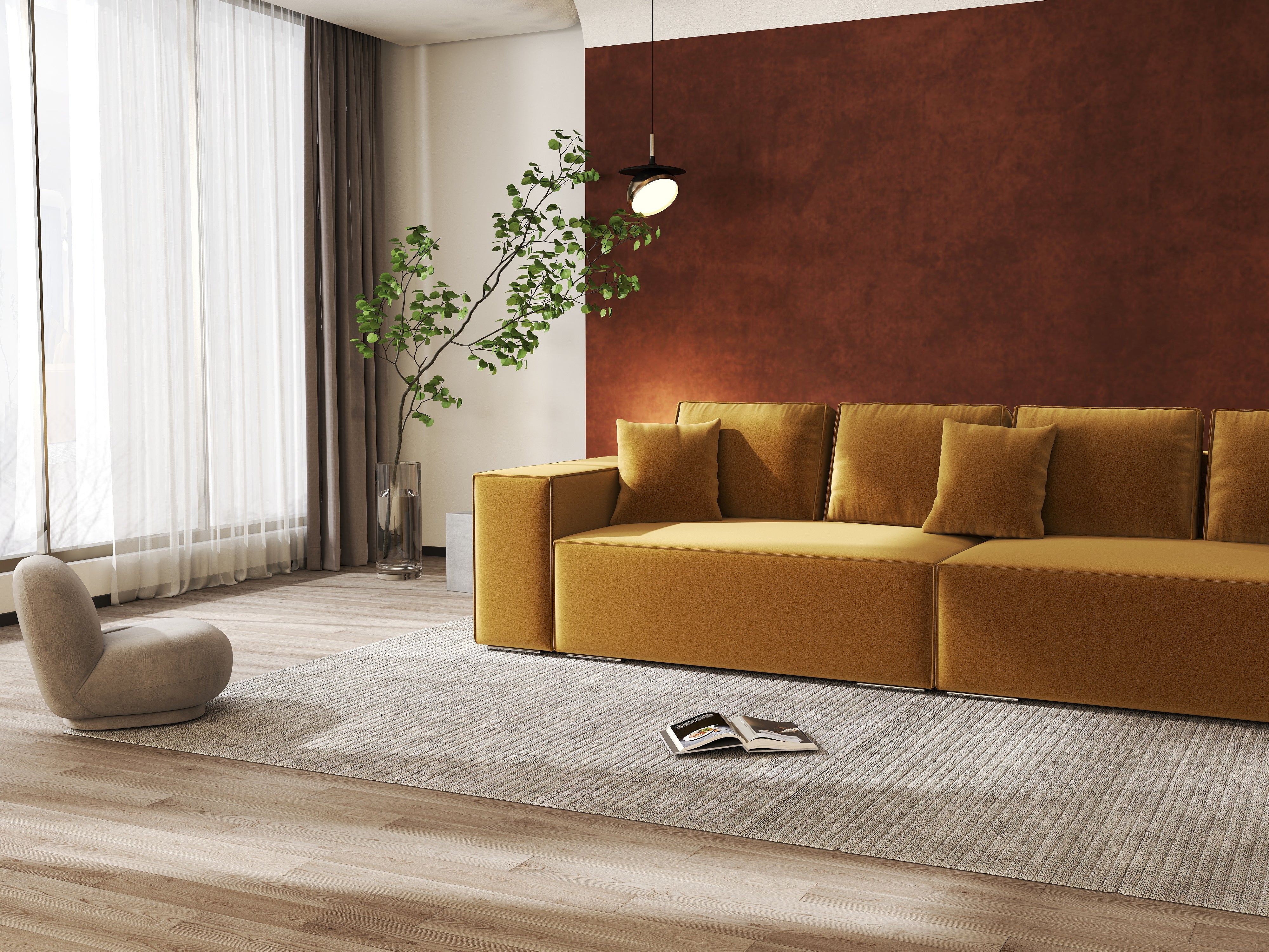 Canapea extensibilă dumonde cu ladă de depozitare si sezut confortabil din spuma HR, Dream Royal Mustar 310x100 cm Fabrica