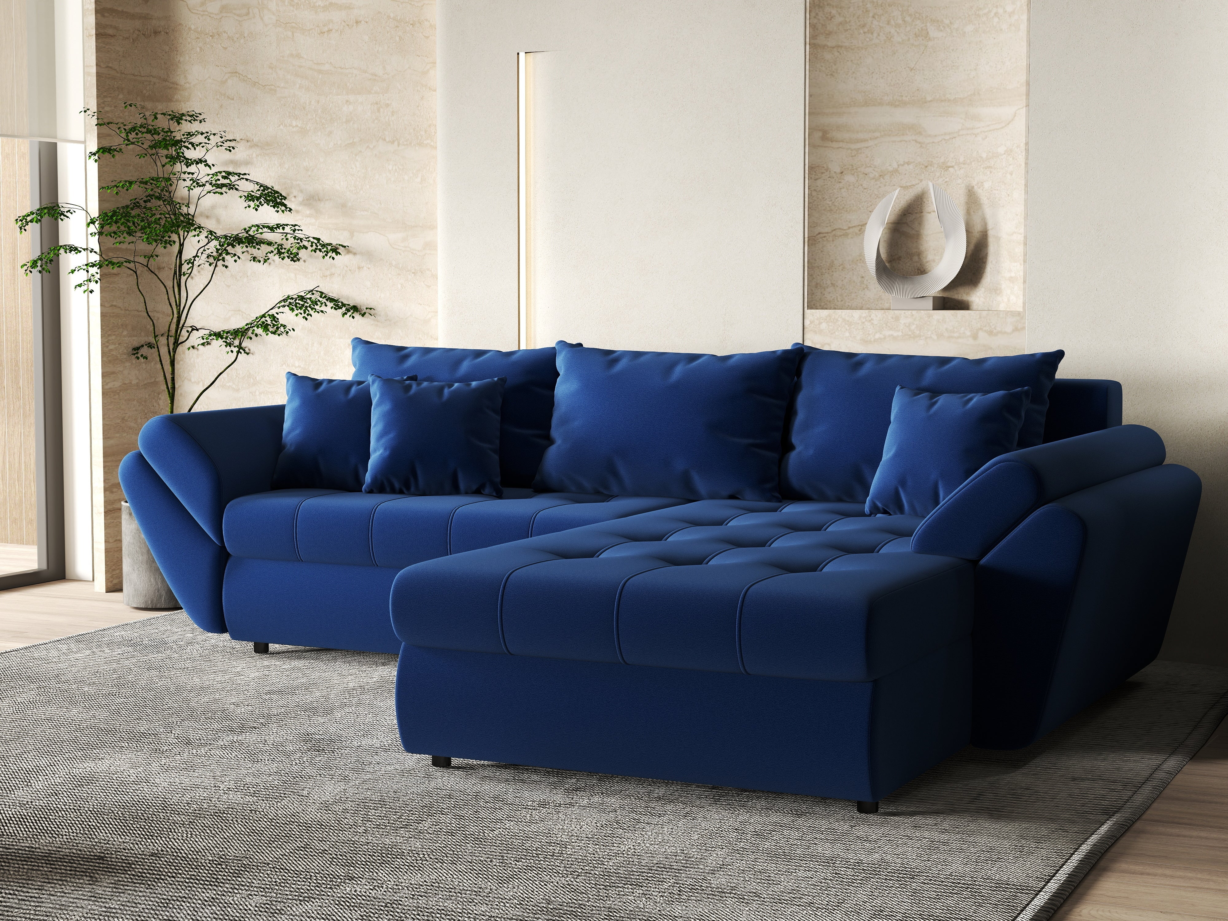 Colțar extensibil dumonde cu ladă de depozitare si sezut confortabil din spuma HR, Loana Royal Blue II 270x185 cm Fabrica