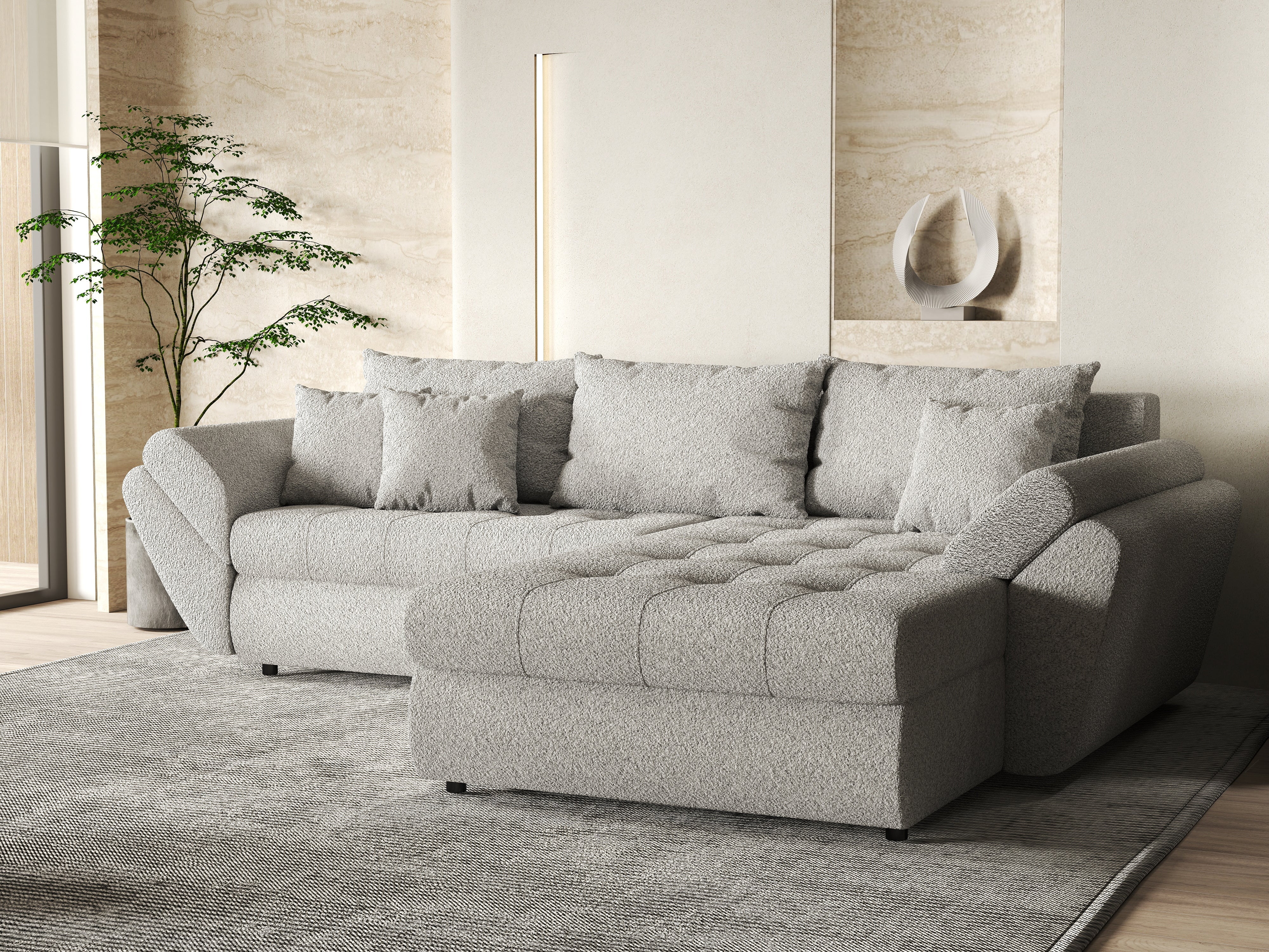 Colțar extensibil dumonde cu ladă de depozitare si sezut confortabil din spuma HR, Loana Euphoria Dove II 270x185 cm Fabrica