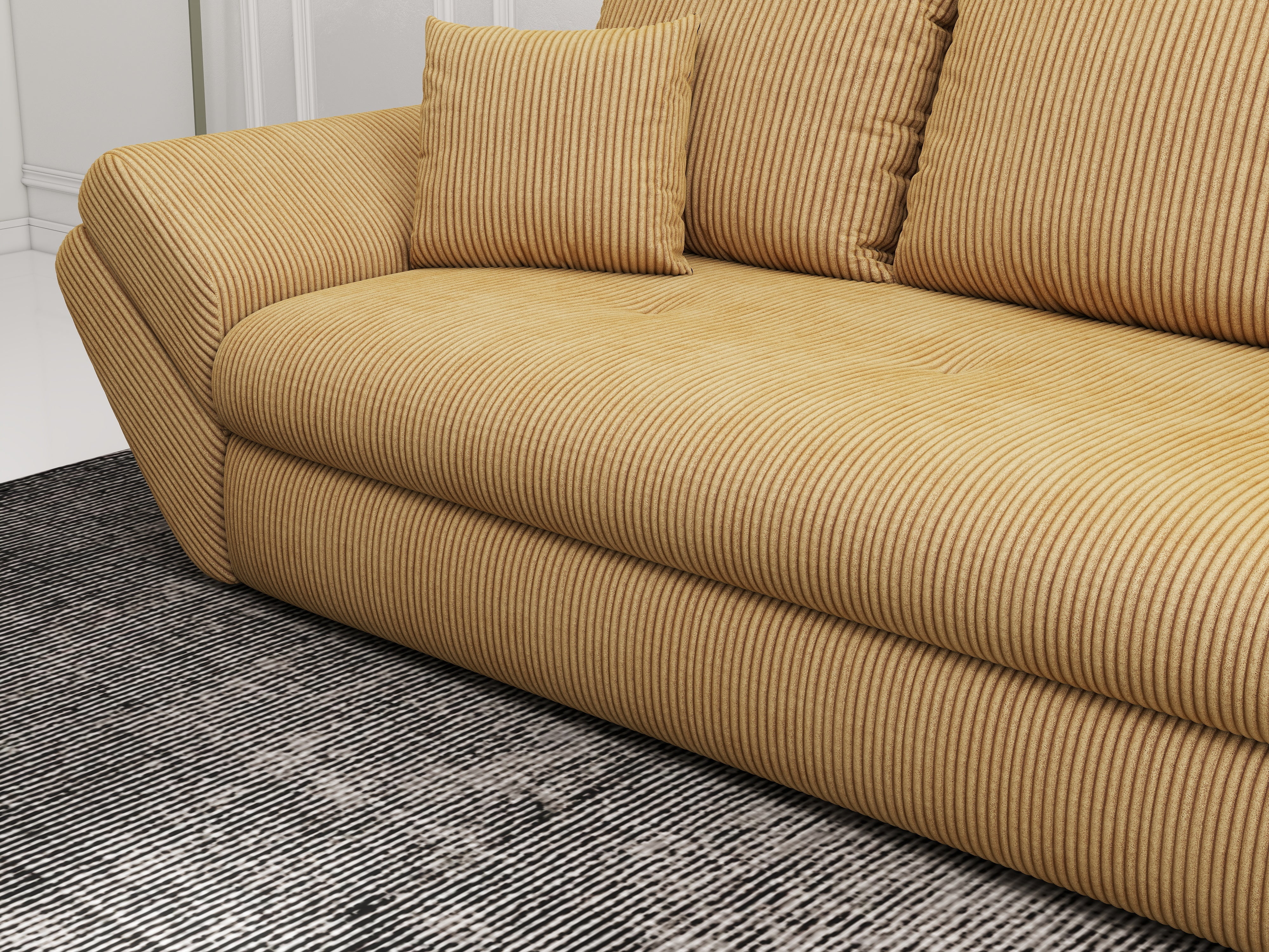 Canapea extensibilă dumonde cu ladă de depozitare si sezut confortabil din spuma HR, Loana Zoom Mustar 250x100 cm Fabrica