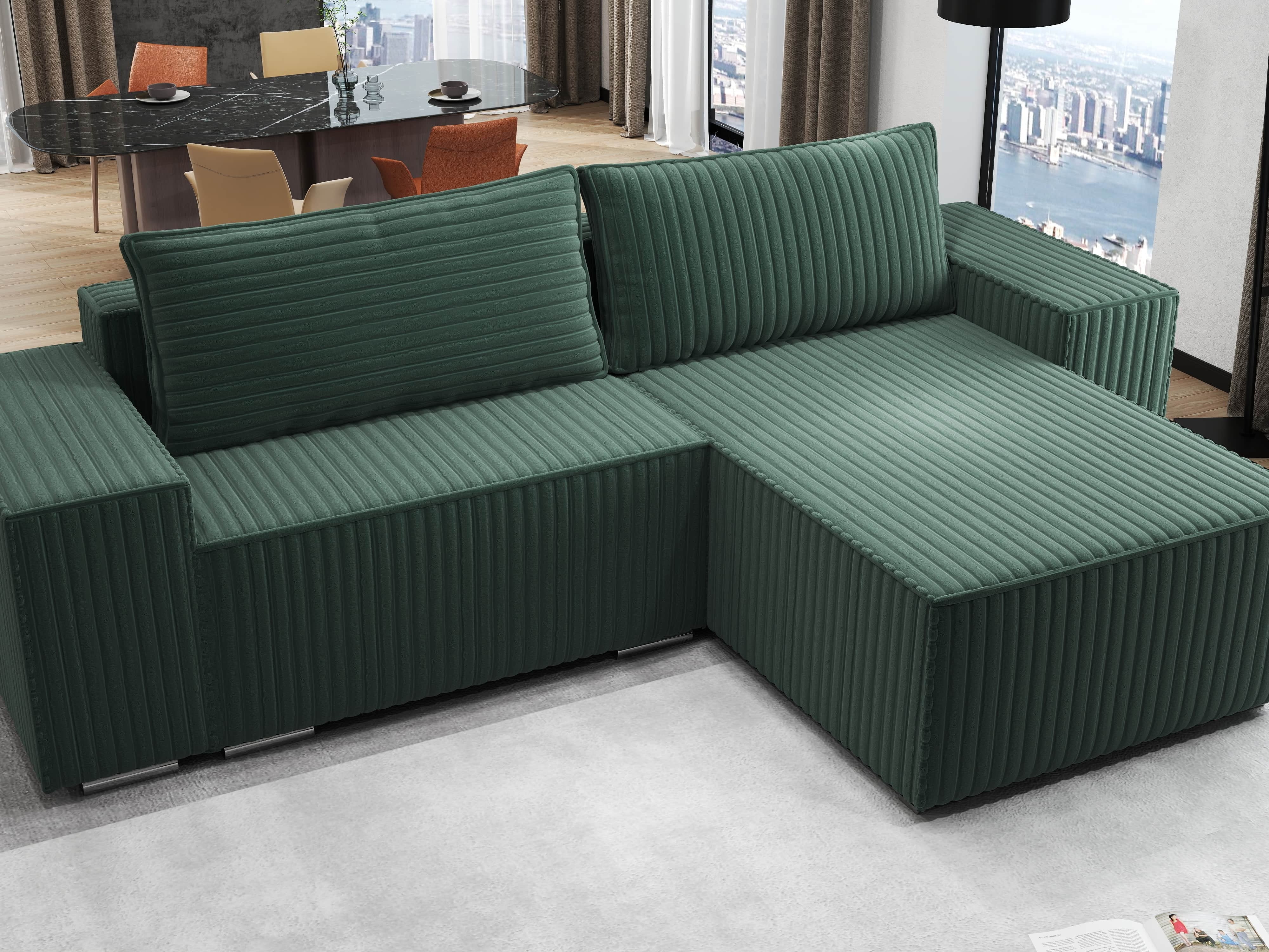 Colțar extensibil dumonde cu ladă de depozitare si sezut confortabil din spuma HR, Dream Ambience Verde 290x185 cm II Fabrica