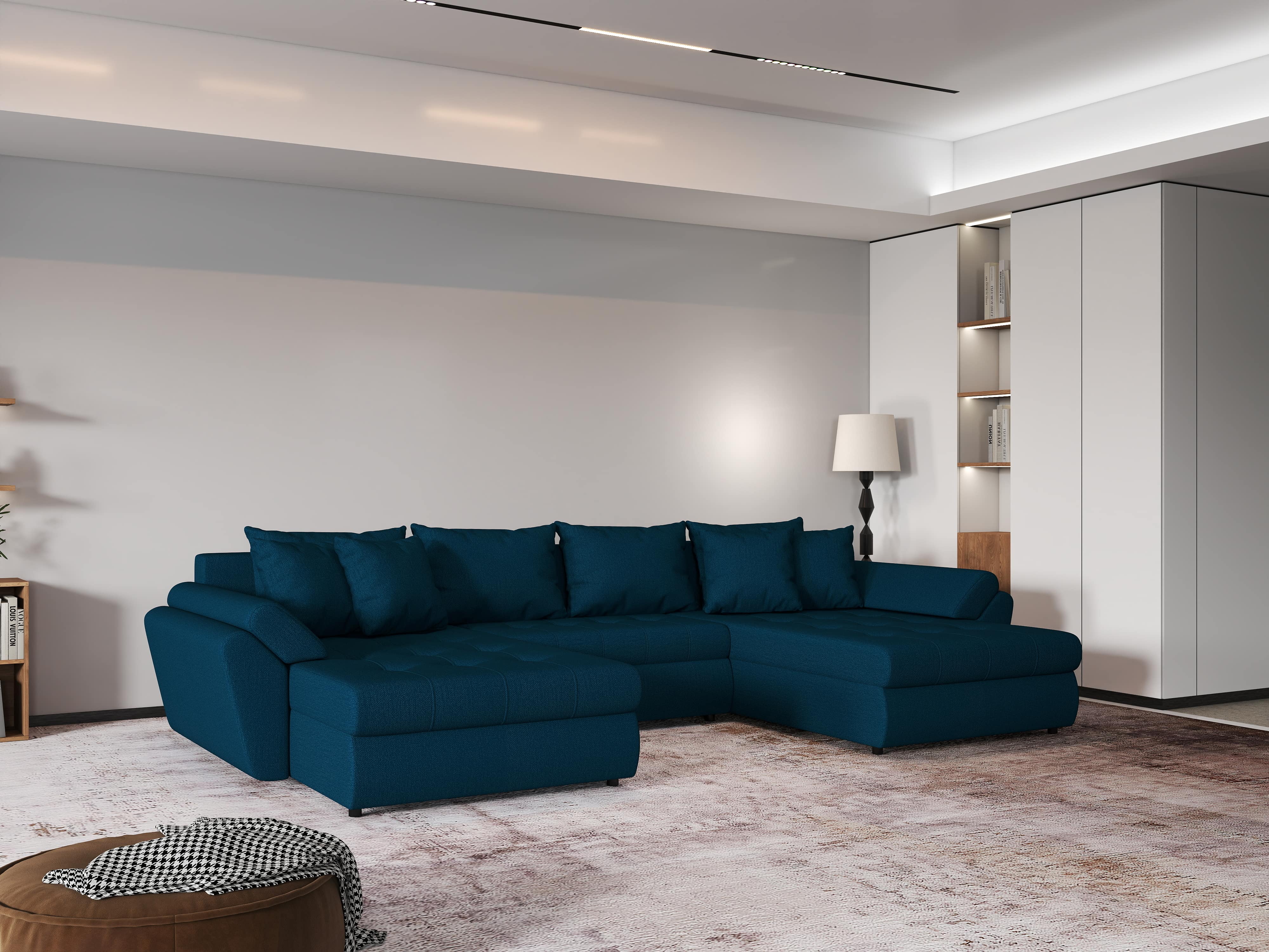 Colțar extensibil dumonde cu ladă de depozitare si sezut confortabil din spuma HR, Loana U Enjoy Petrol 355x185 cm Fabrica