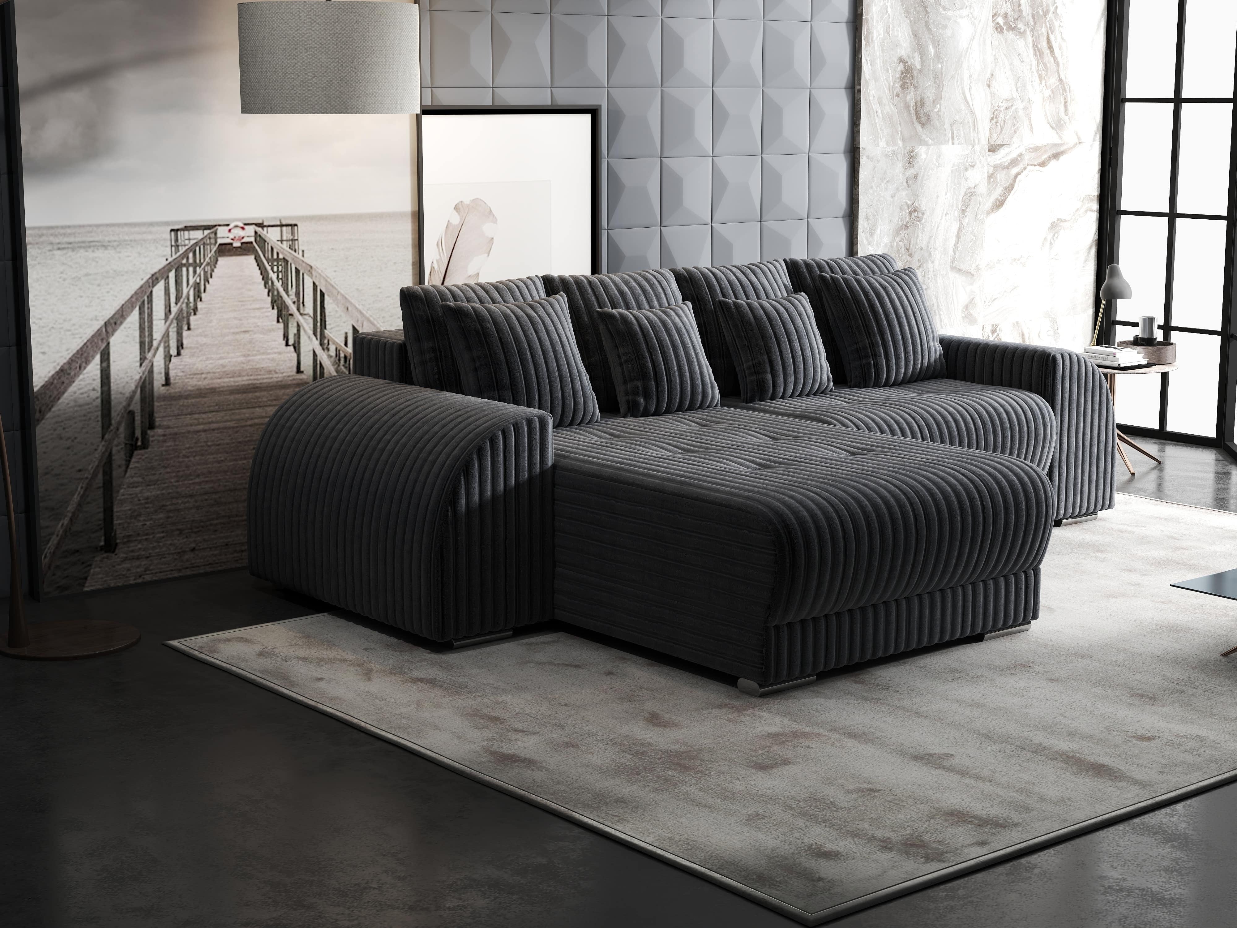 Colțar extensibil dumonde cu ladă de depozitare si sezut confortabil din spuma HR, Verona Ambience Gri 290x185 cm Fabrica