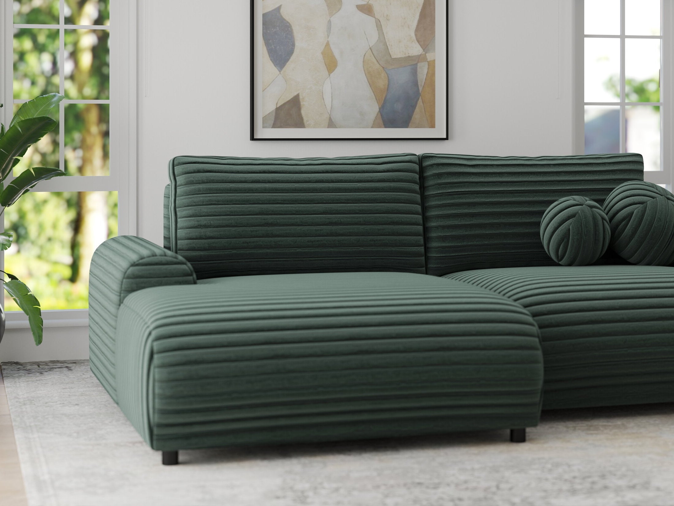 Colțar extensibil dumonde cu ladă de depozitare și șezut confortabil din spumă HR, Carlo Ambience Verde 240x145 cm