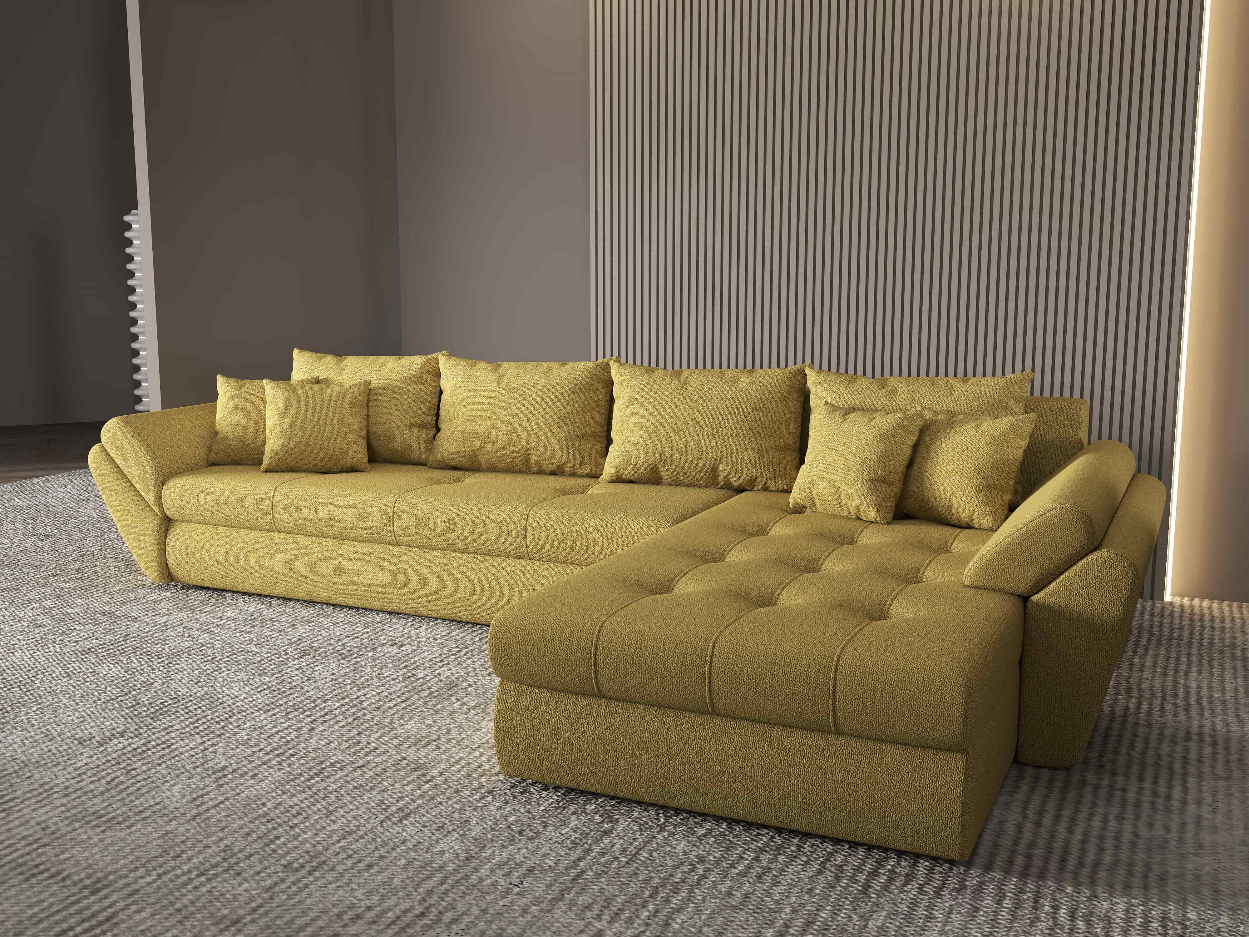 Colțar extensibil dumonde cu ladă de depozitare si sezut confortabil din spuma HR, Loana XL Enjoy Melon II 335x185 cm Fabrica