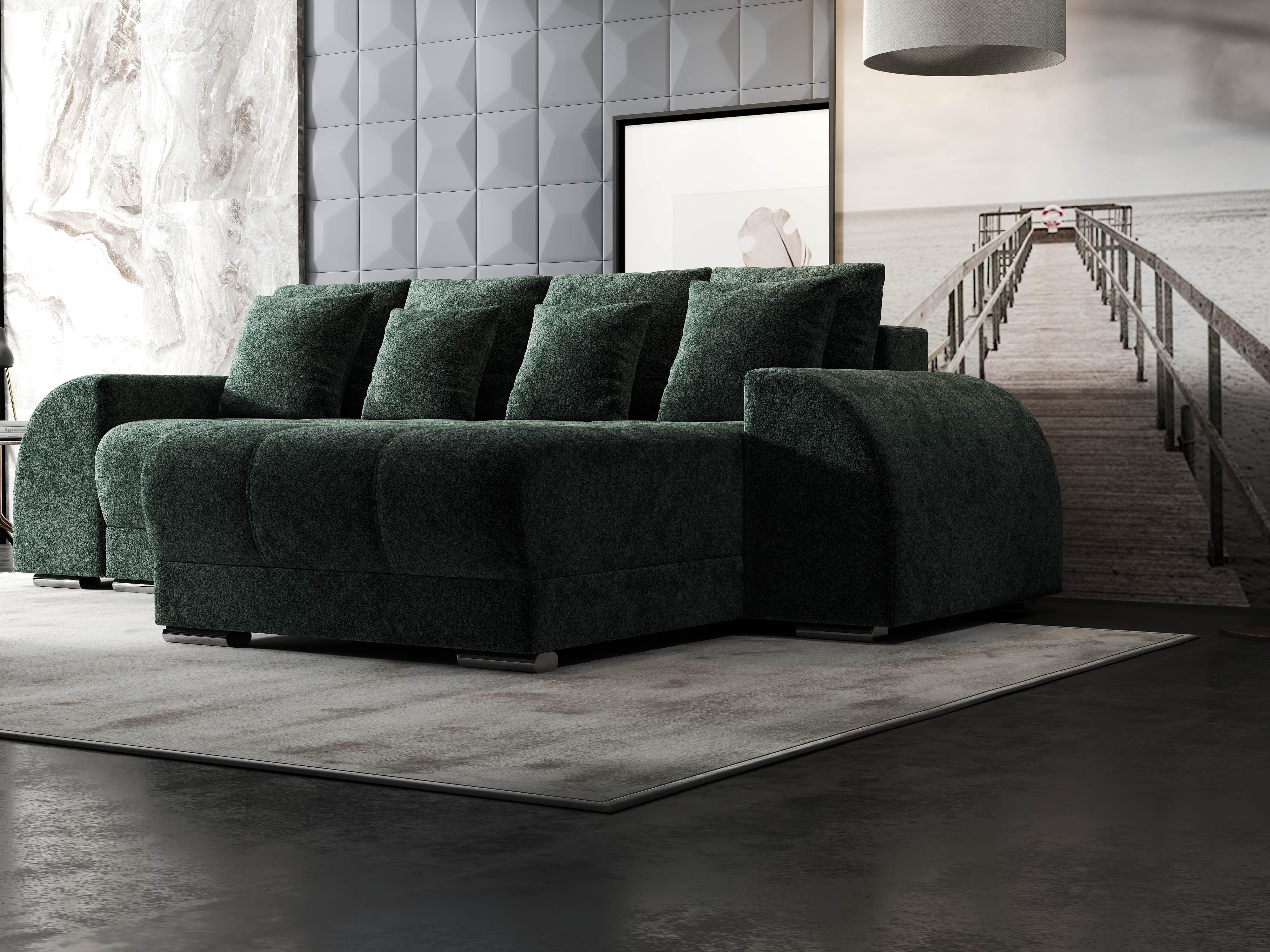 Colțar extensibil dumonde cu ladă de depozitare si sezut confortabil din spuma HR, Verona Euphoria Verde II 290x185 cm Fabrica