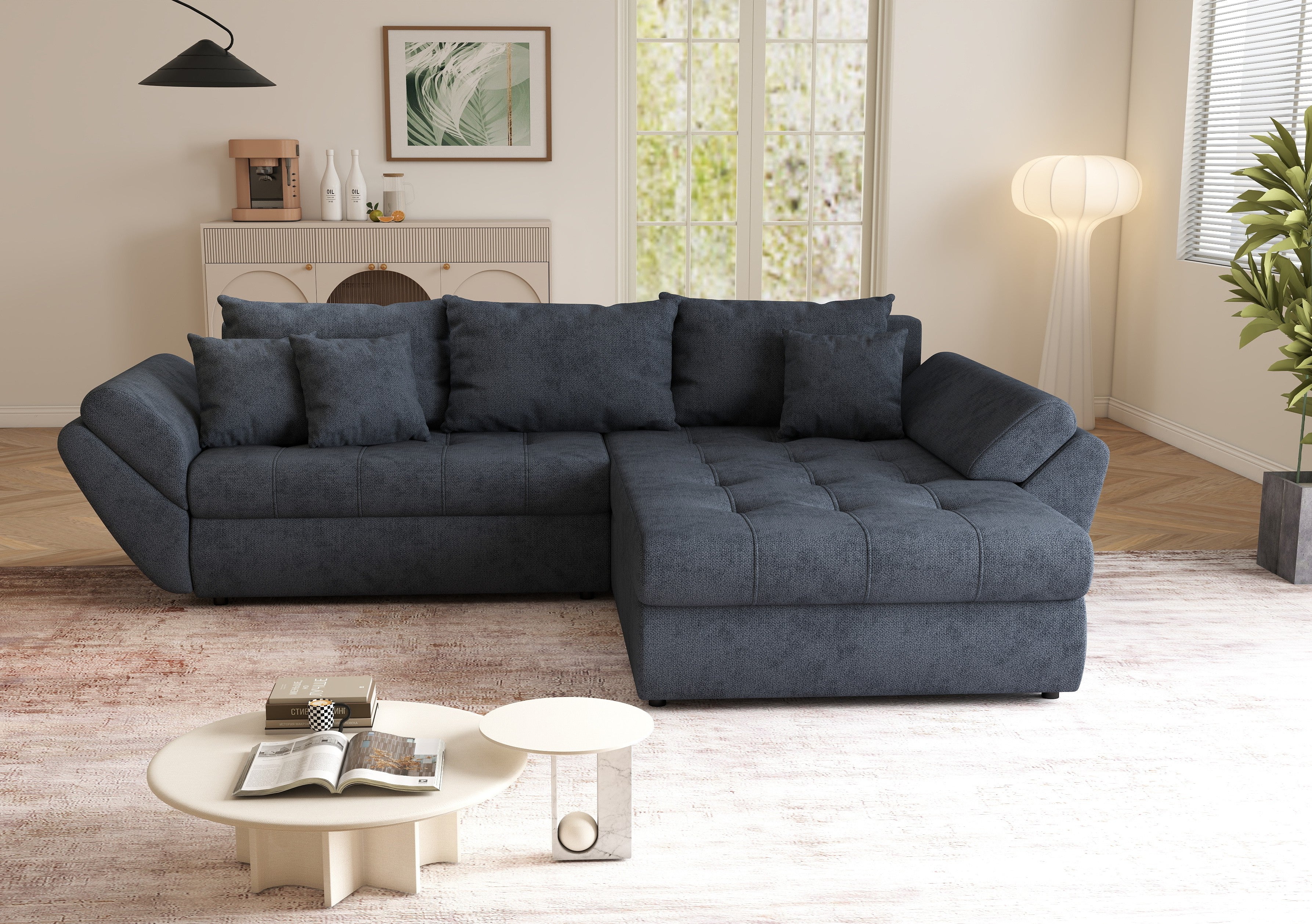 Colțar extensibil dumonde cu ladă de depozitare si sezut confortabil din spuma HR, Loana Enjoy Antracit II 270x185 cm Fabrica