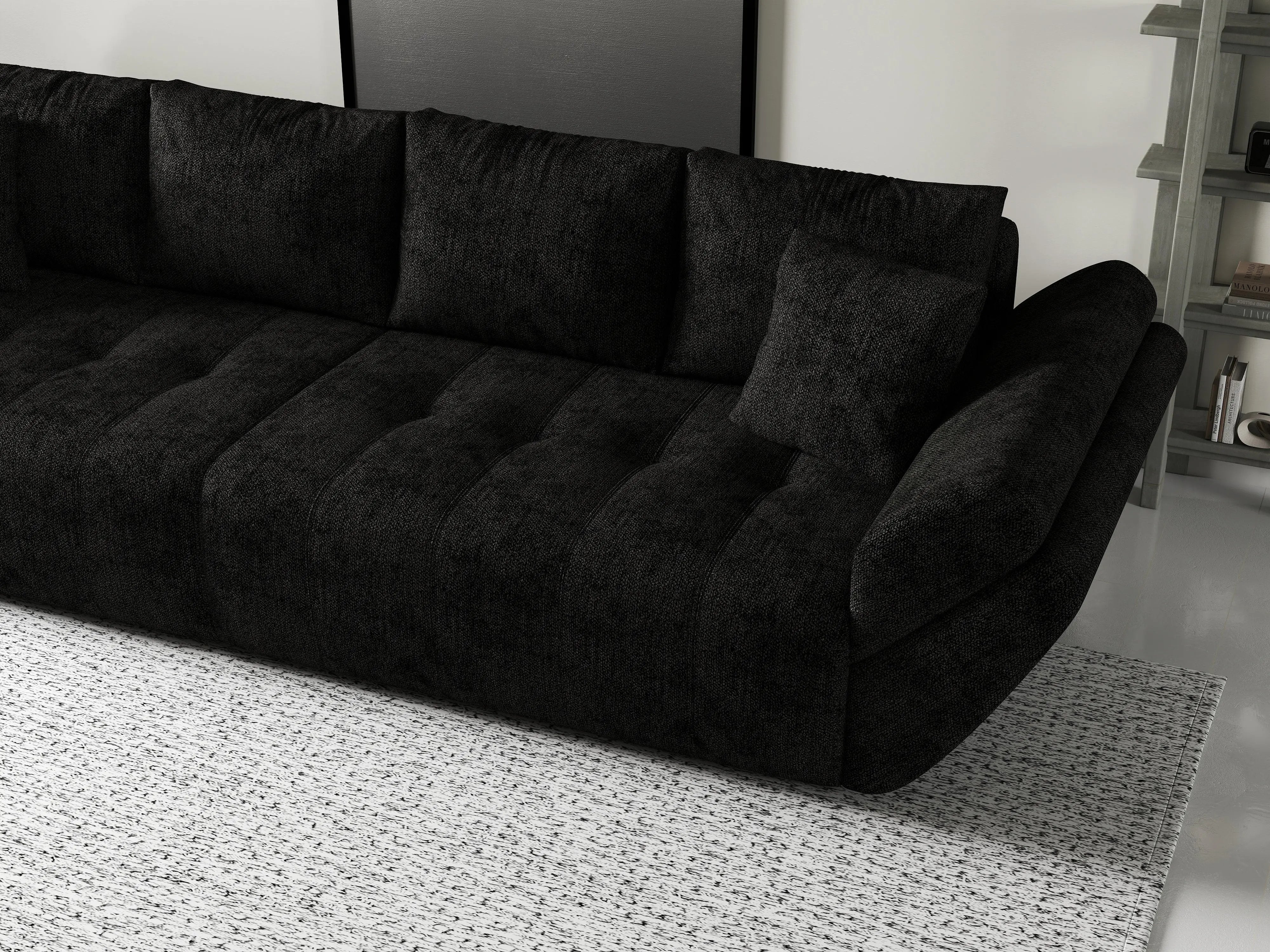 Canapea extensibilă dumonde cu ladă de depozitare si sezut confortabil din spuma HR, Berlin Enjoy Black 300x100 cm Fabrica