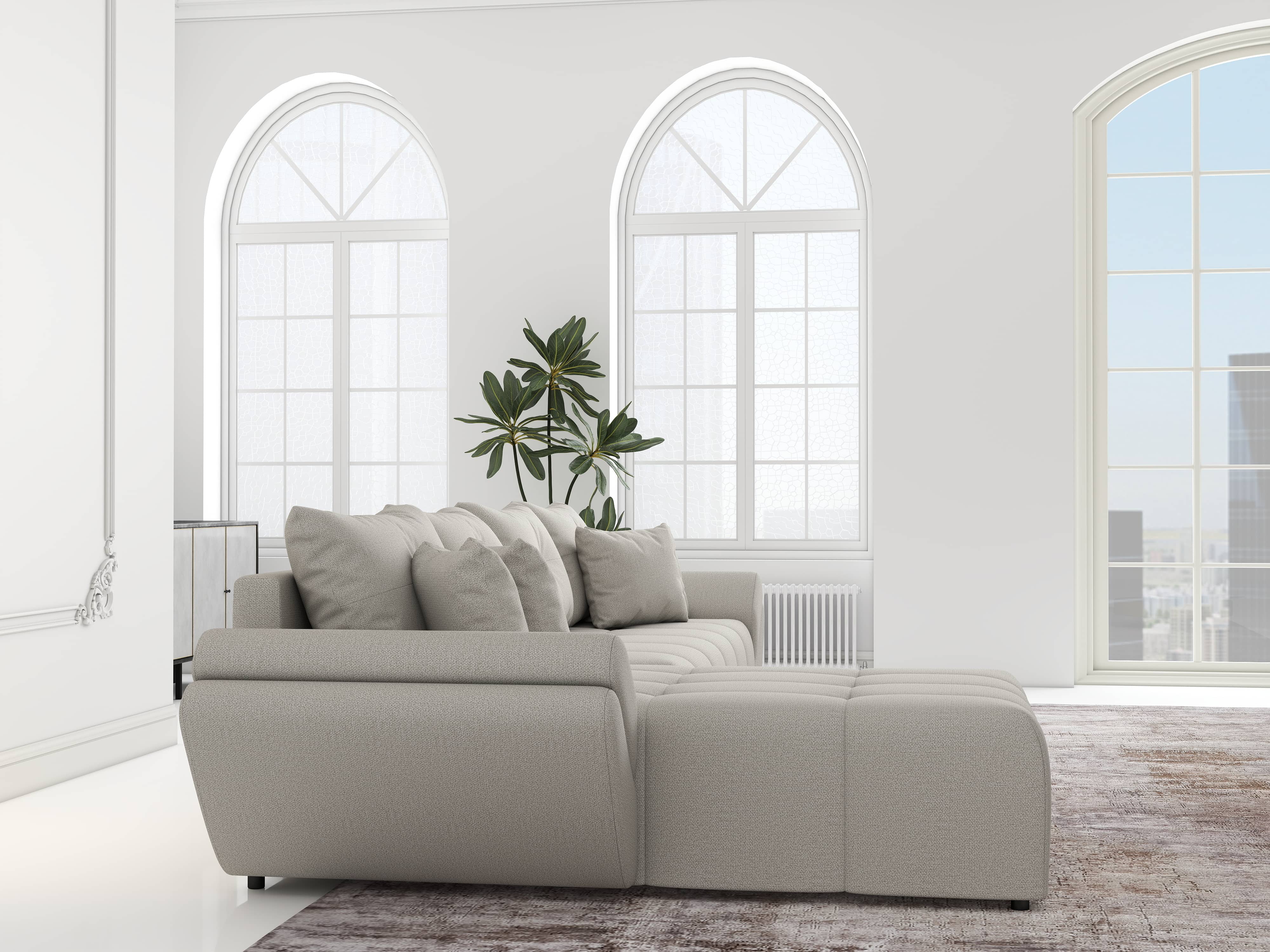 Colțar extensibil dumonde cu ladă de depozitare si sezut confortabil din spuma HR, Berlin XL Enjoy Beige 350x185 cm Fabrica