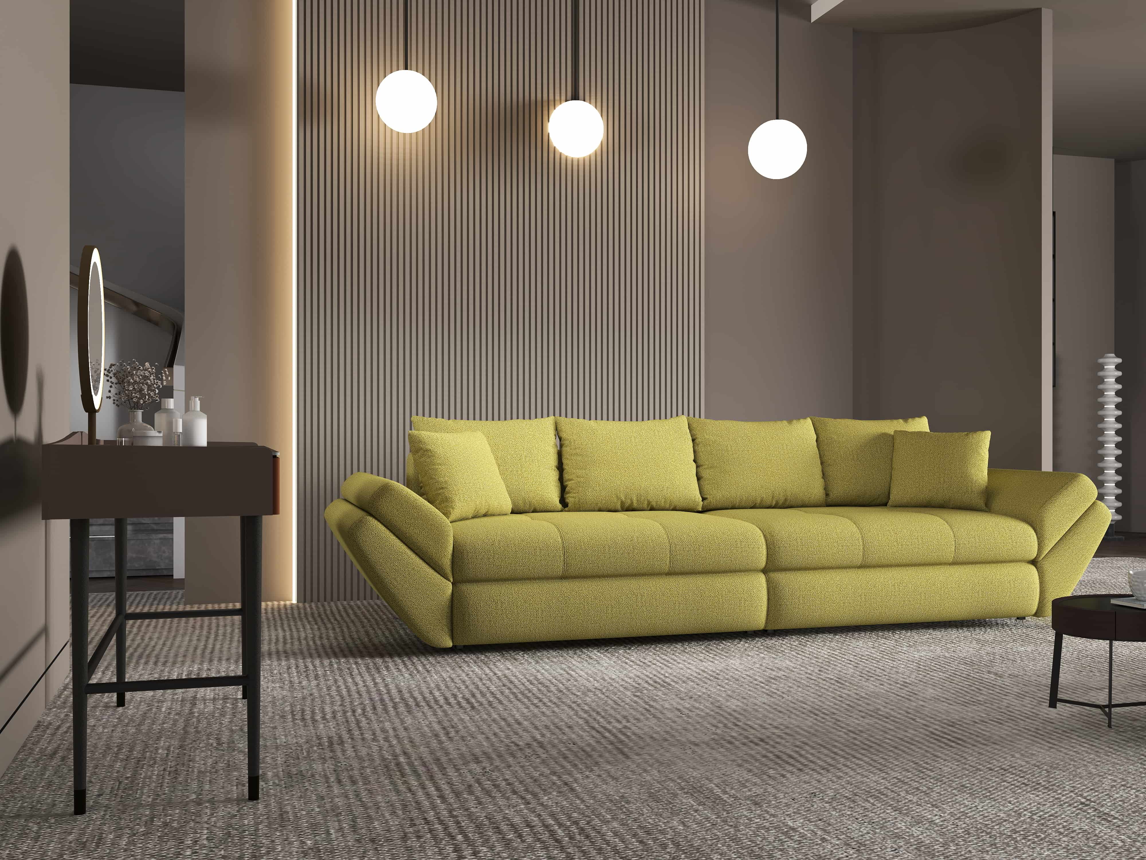 Canapea extensibilă dumonde cu ladă de depozitare si sezut confortabil din spuma HR, Loana Enjoy Verde 300x100 cm Fabrica