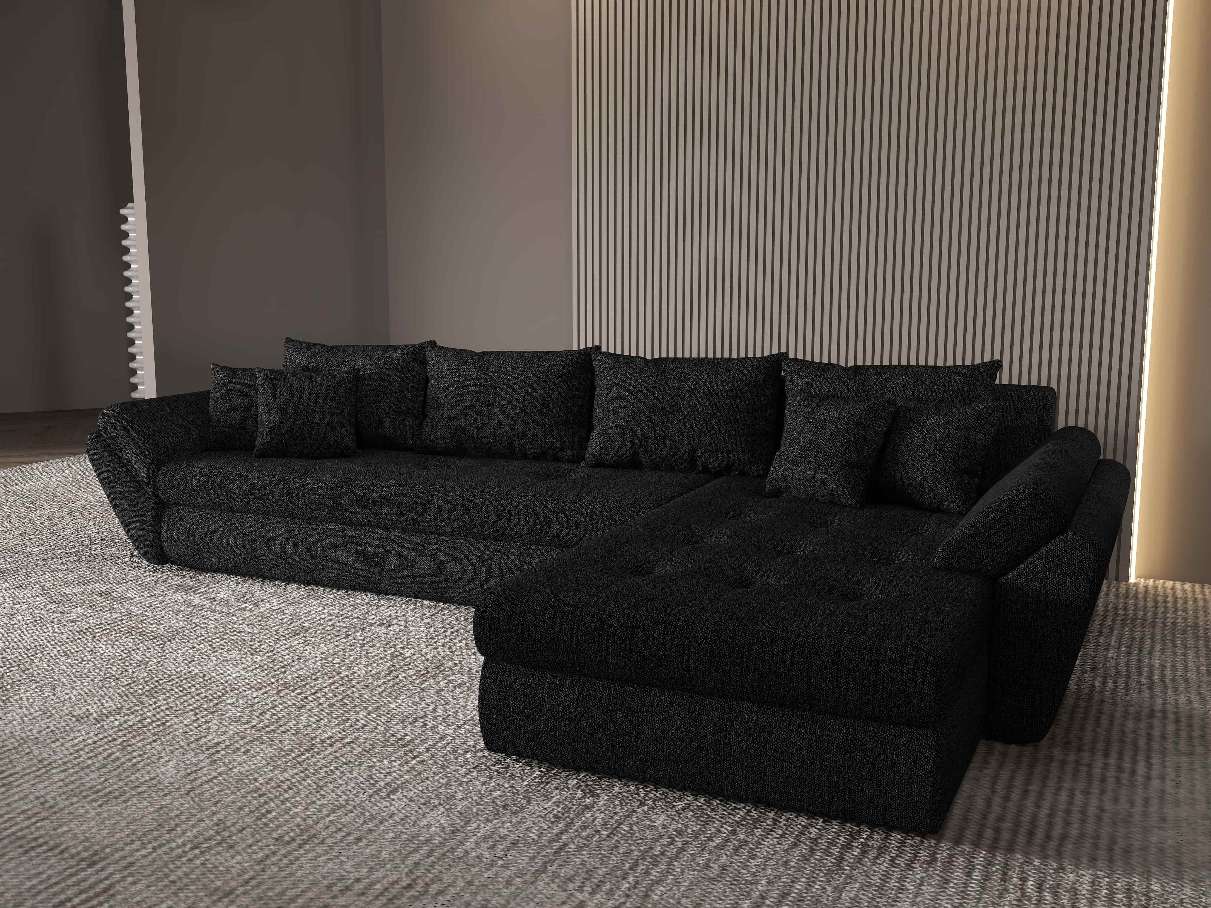 Colțar extensibil dumonde cu ladă de depozitare si sezut confortabil din spuma HR, Loana XL Enjoy Negru II 335x185 cm Fabrica