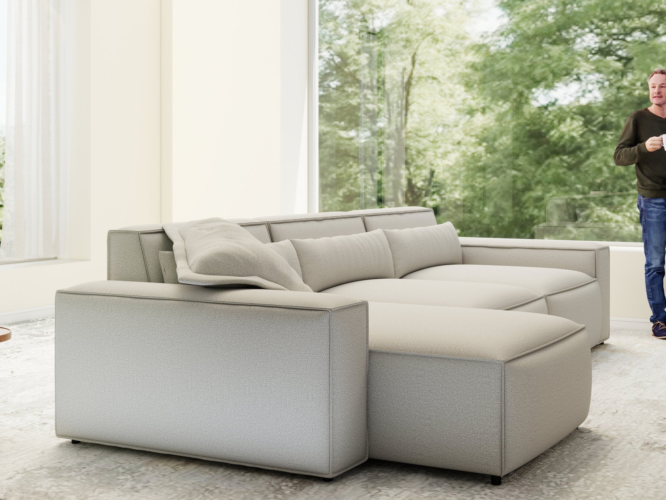 Colțar dumonde cu sezut confortabil din spuma HR, Marvelo XL Enjoy Bej 366x175 cm