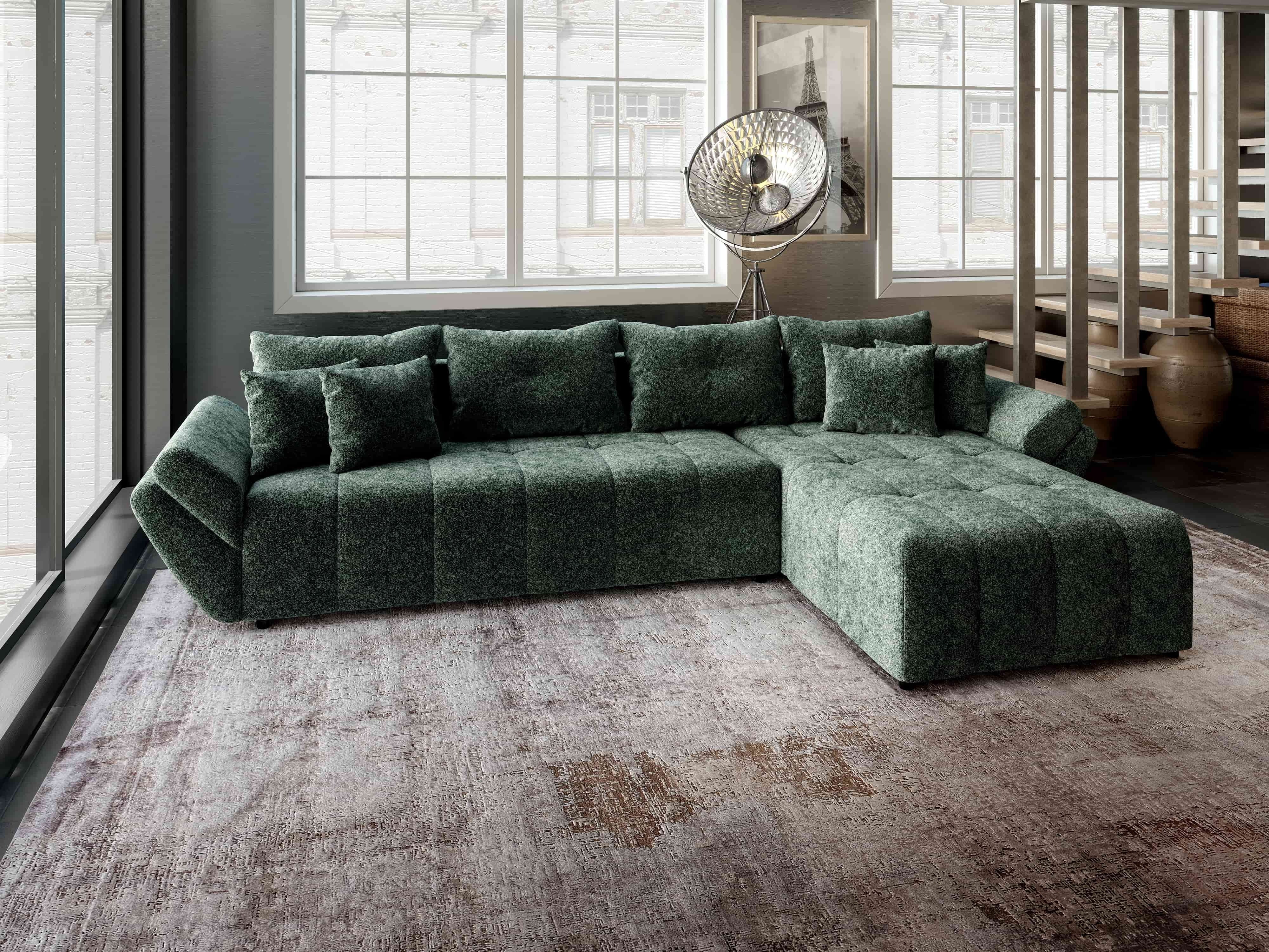 Colțar extensibil dumonde cu ladă de depozitare si sezut confortabil din spuma HR, Berlin XL Euphoria Green 350x185 cm II Fabrica