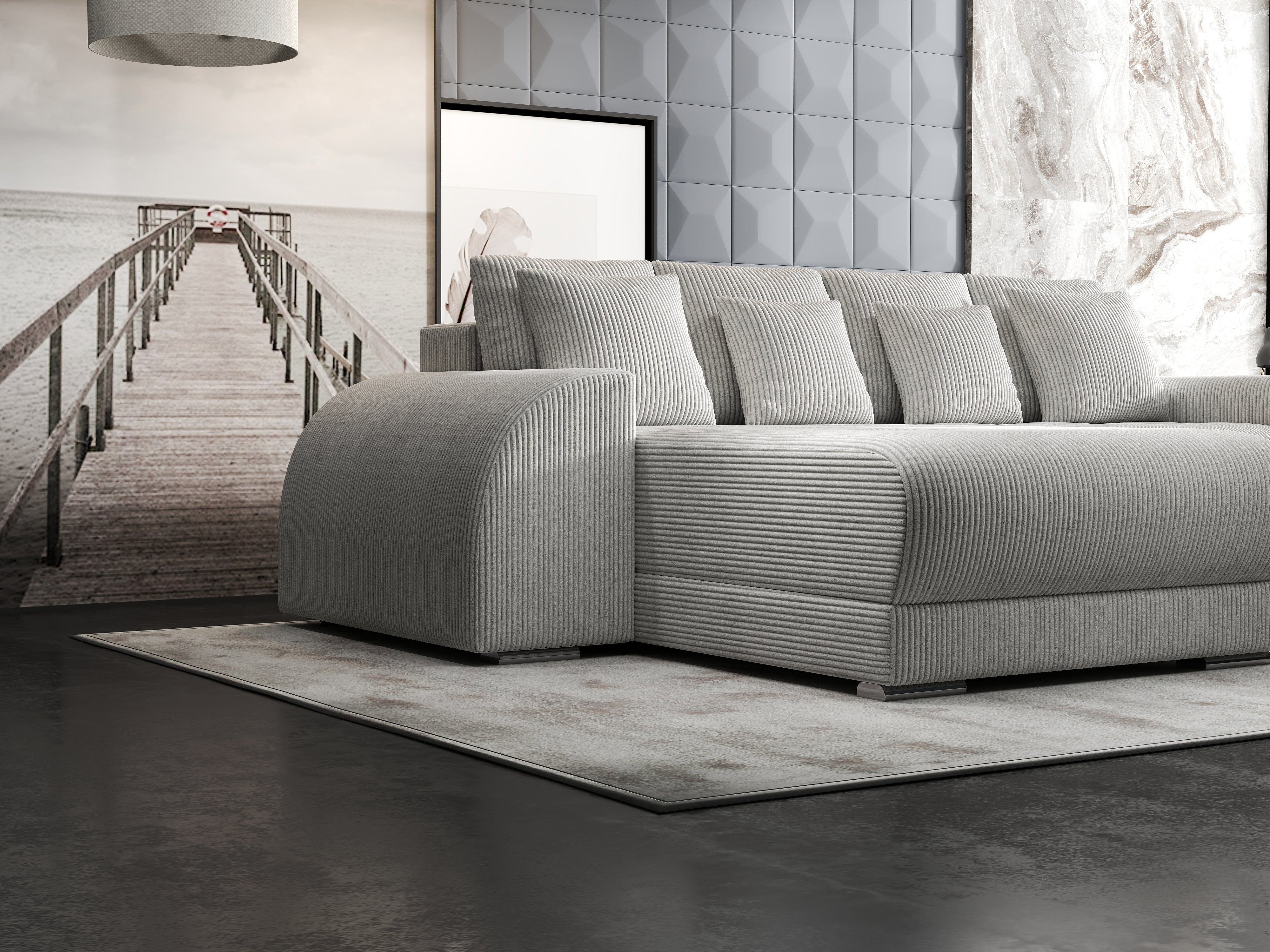 Colțar extensibil dumonde cu ladă de depozitare si sezut confortabil din spuma HR, Verona Zoom Crem 290x185 cm Fabrica