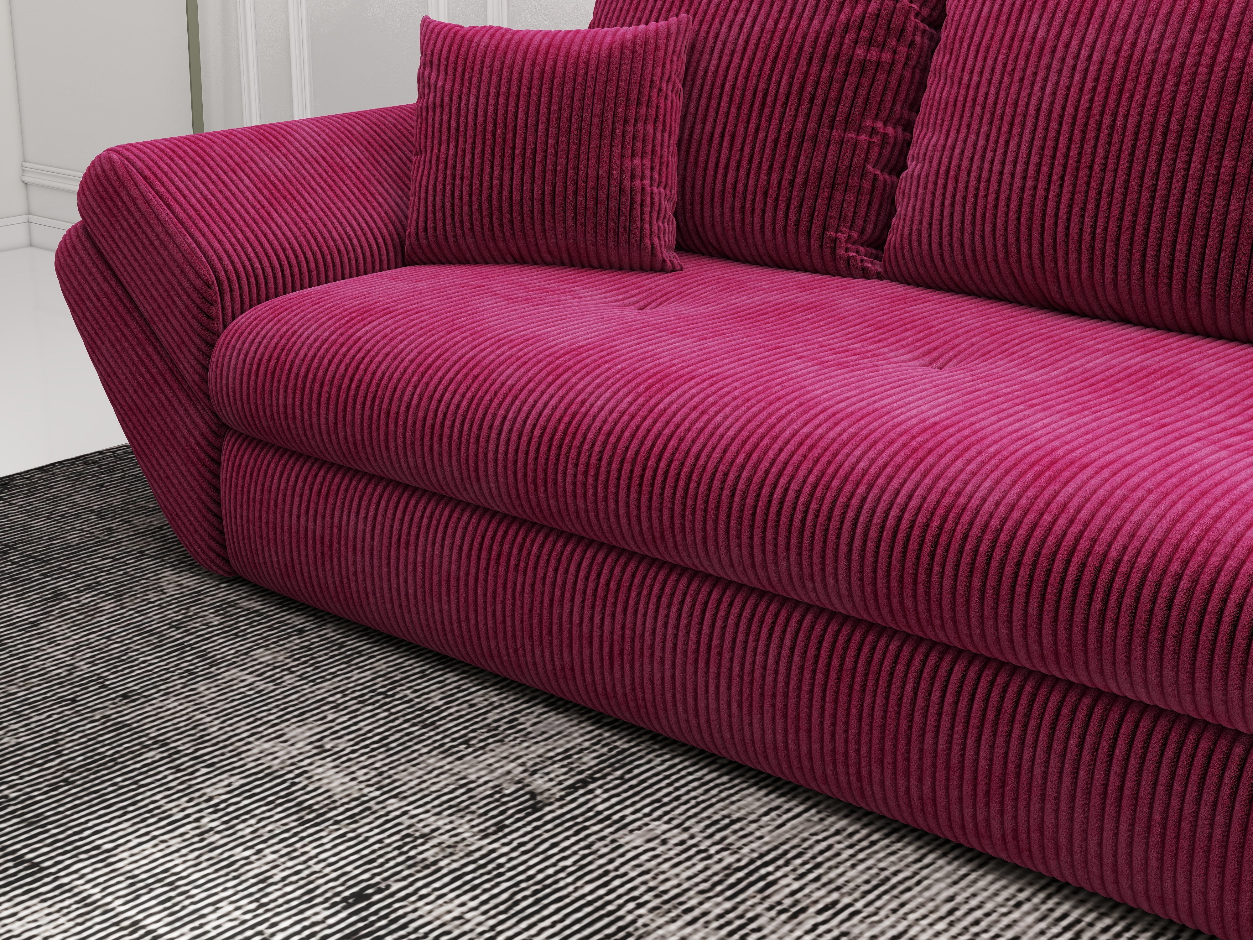 Canapea extensibilă dumonde cu ladă de depozitare si sezut confortabil din spuma HR, Loana Zoom Rosu 250x100 cm Fabrica