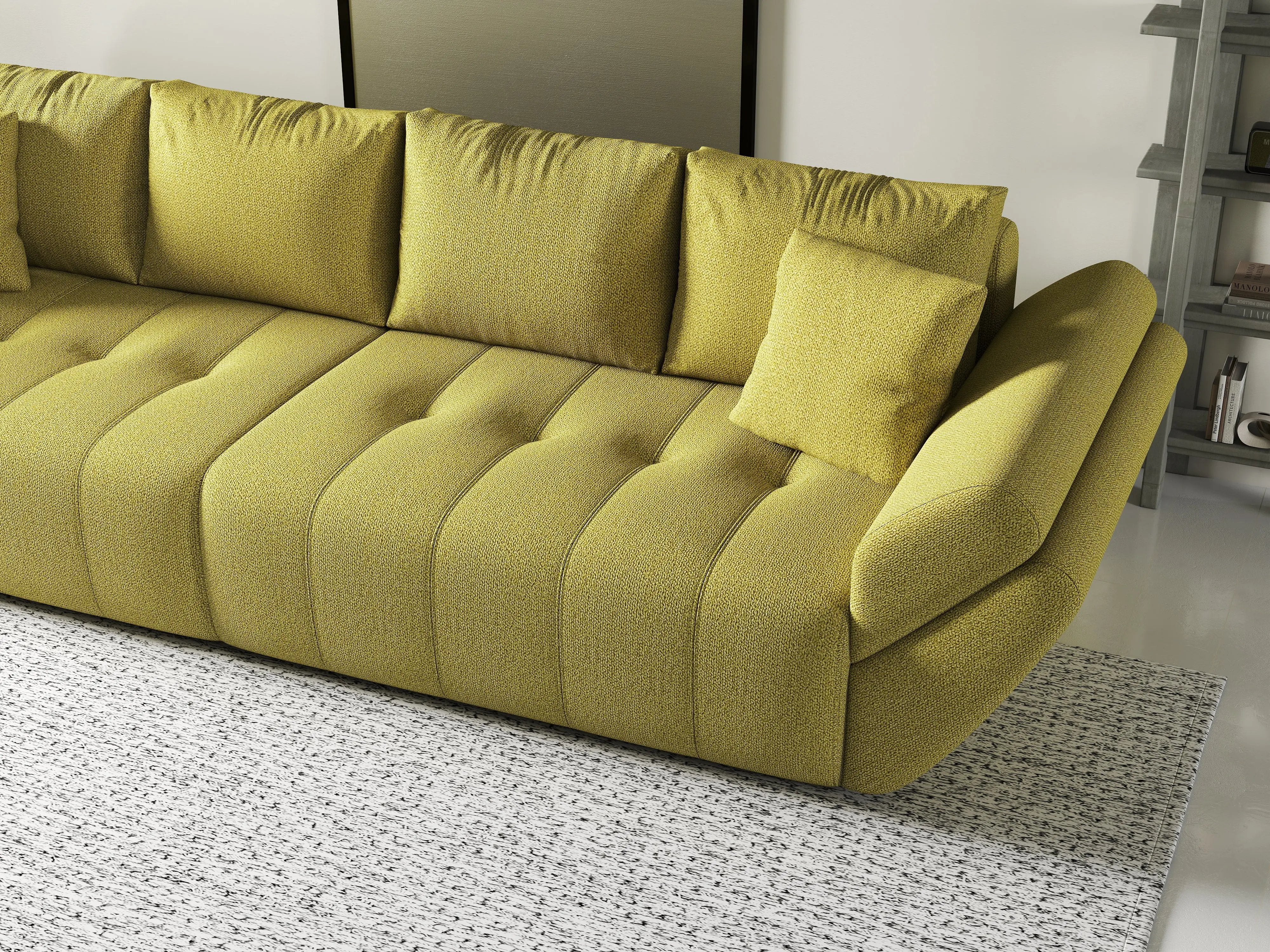 Canapea extensibilă dumonde cu ladă de depozitare si sezut confortabil din spuma HR, Berlin Enjoy Green 300x100 cm Fabrica