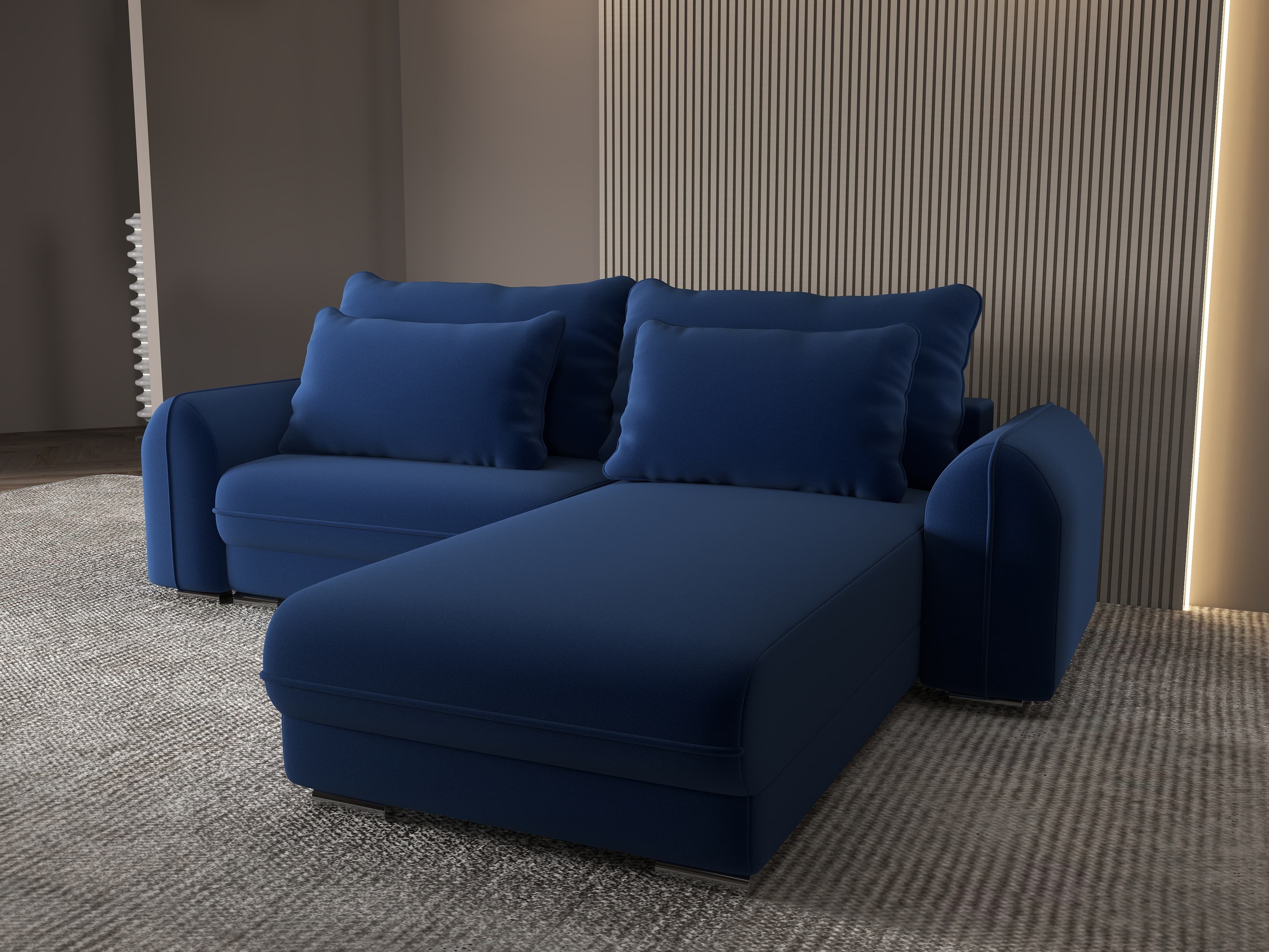 Colțar extensibil dumonde cu ladă de depozitare si sezut confortabil din spuma HR, Denver Royal Albastru 275x185 cm II Fabrica