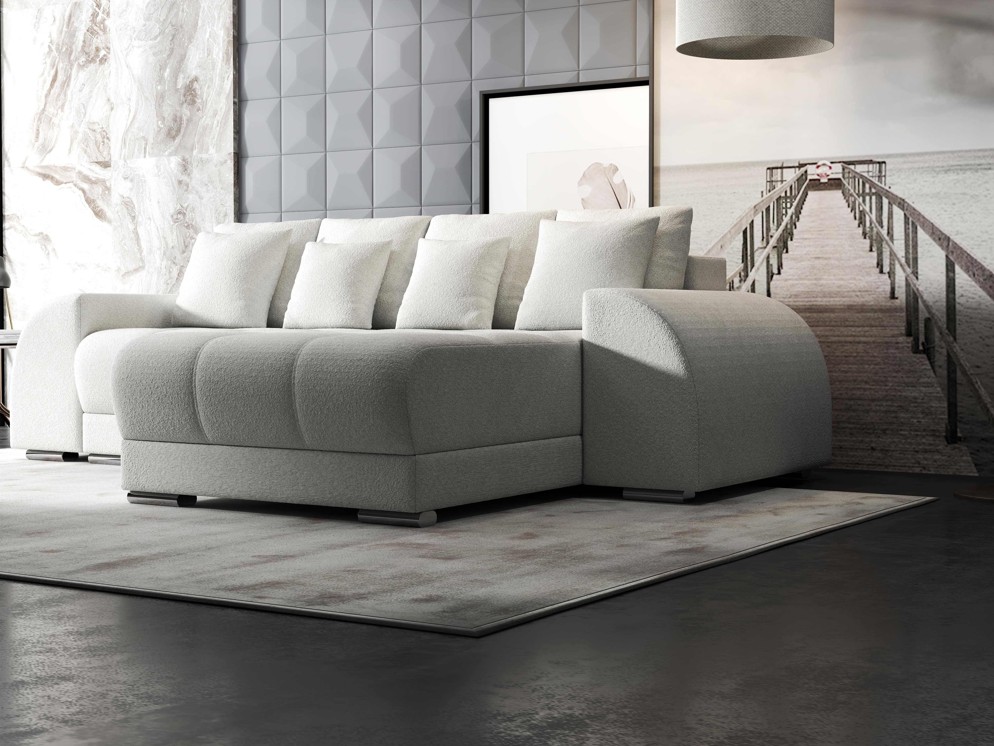 Colțar extensibil dumonde cu ladă de depozitare si sezut confortabil din spuma HR, Verona Euphoria Ivory II 290x185 cm Fabrica