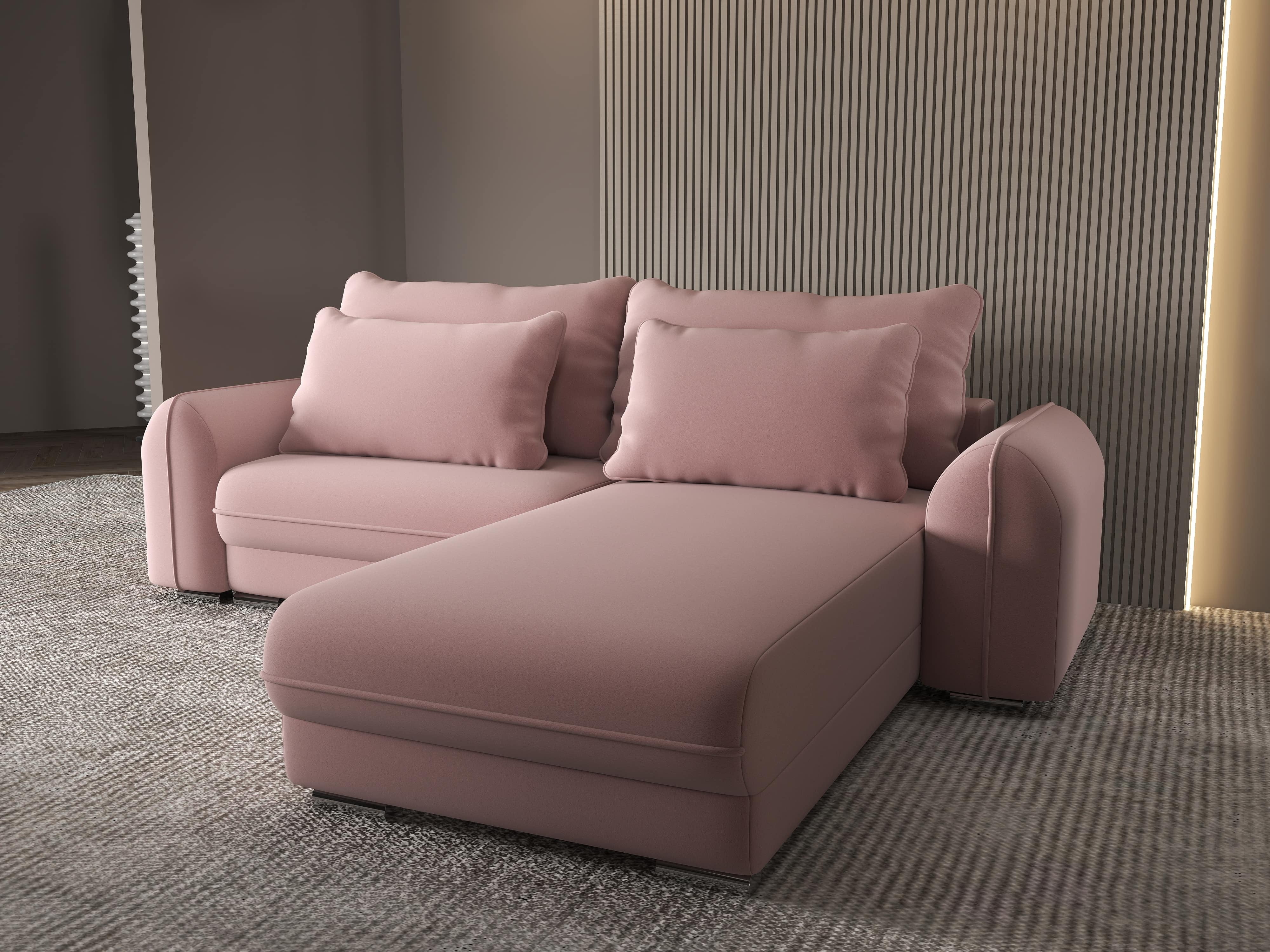 Colțar extensibil dumonde cu ladă de depozitare si sezut confortabil din spuma HR, Denver Royal Roz 275x185 cm II Fabrica