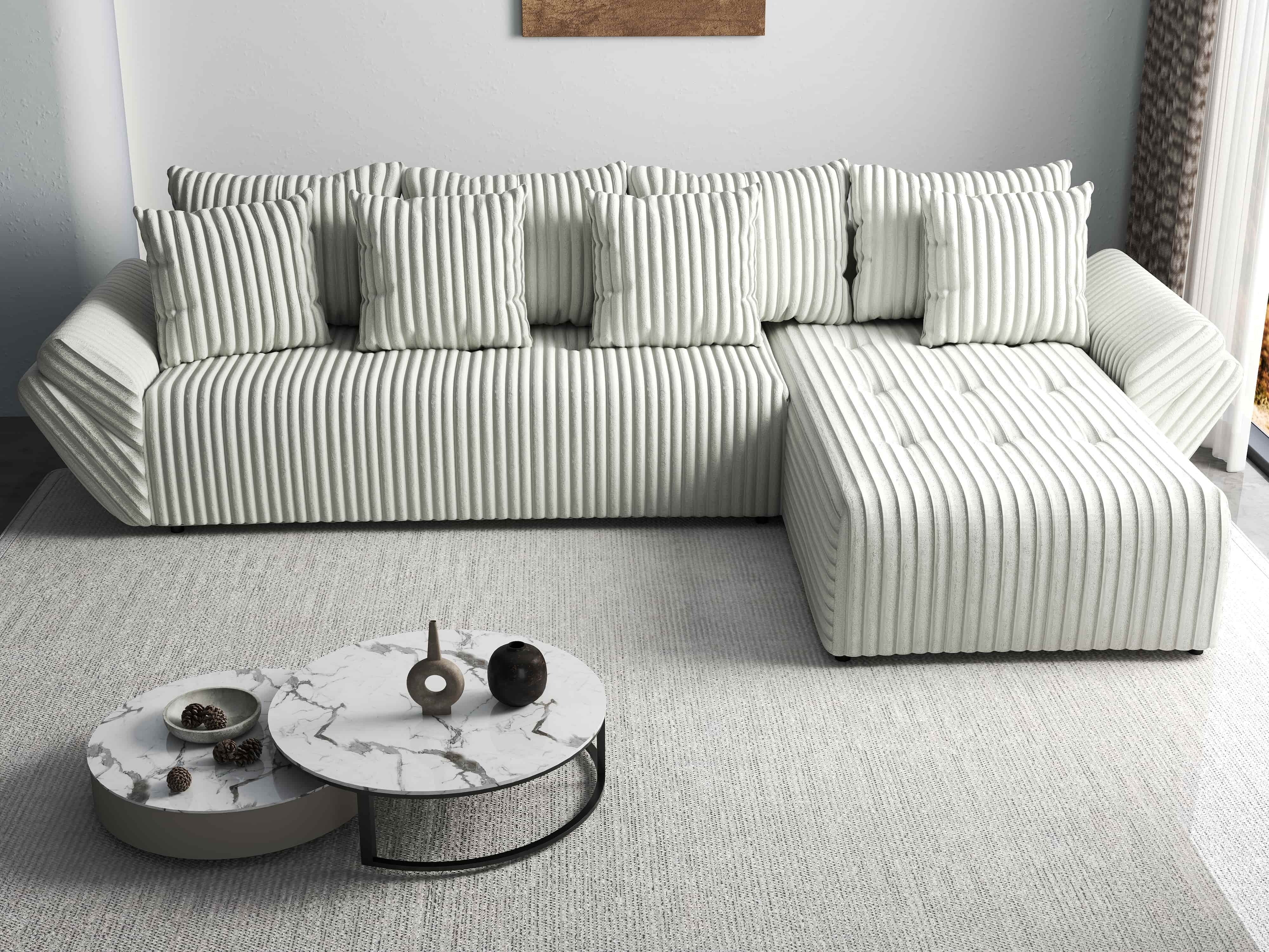 Colțar extensibil dumonde cu ladă de depozitare si sezut confortabil din spuma HR, Berlin XL Ambience Ivory II 350x185 cm Fabrica