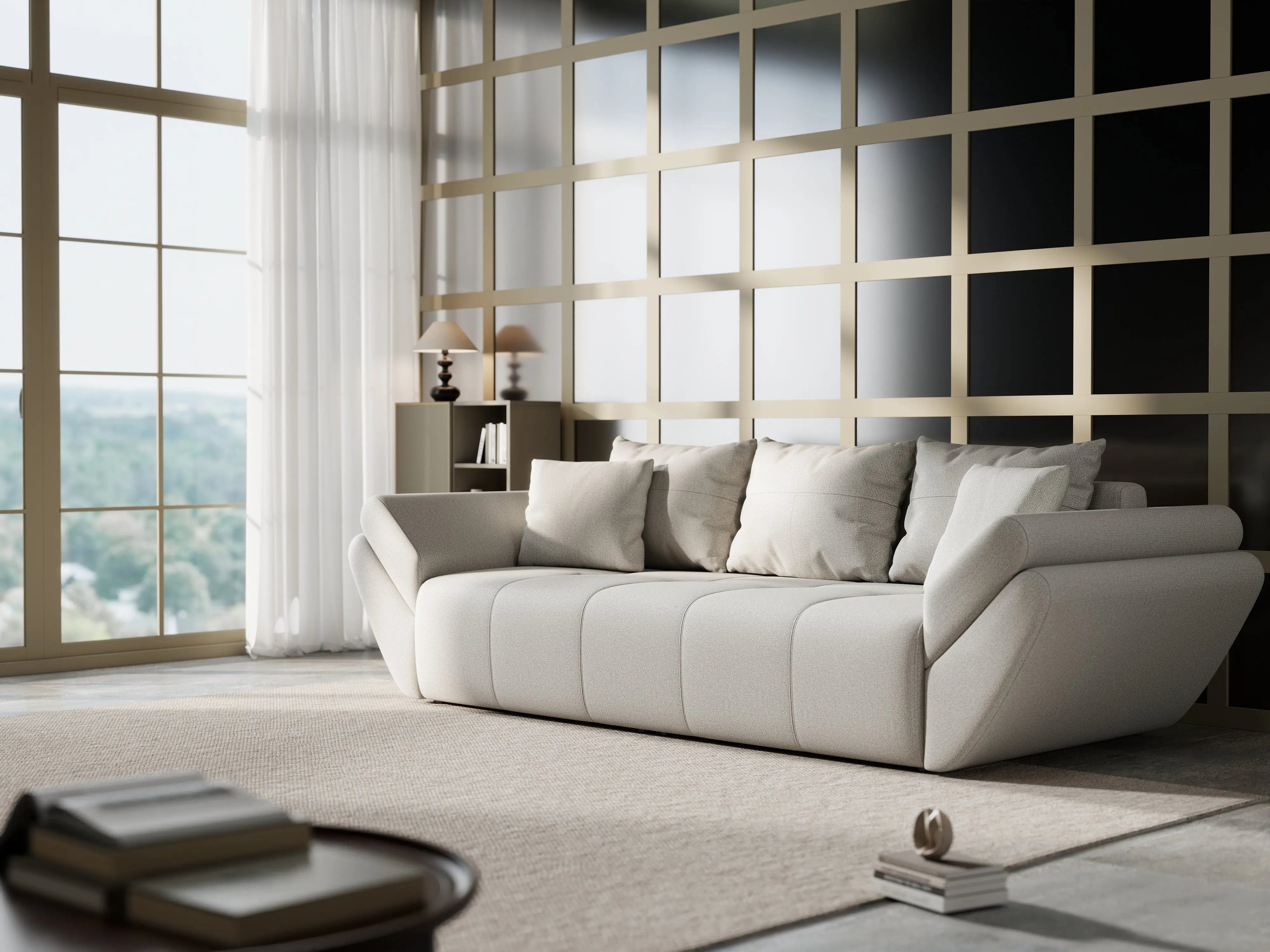 Canapea extensibilă dumonde cu ladă de depozitare si sezut confortabil din spuma HR, Berlin Enjoy Bej 250x100 cm Fabrica