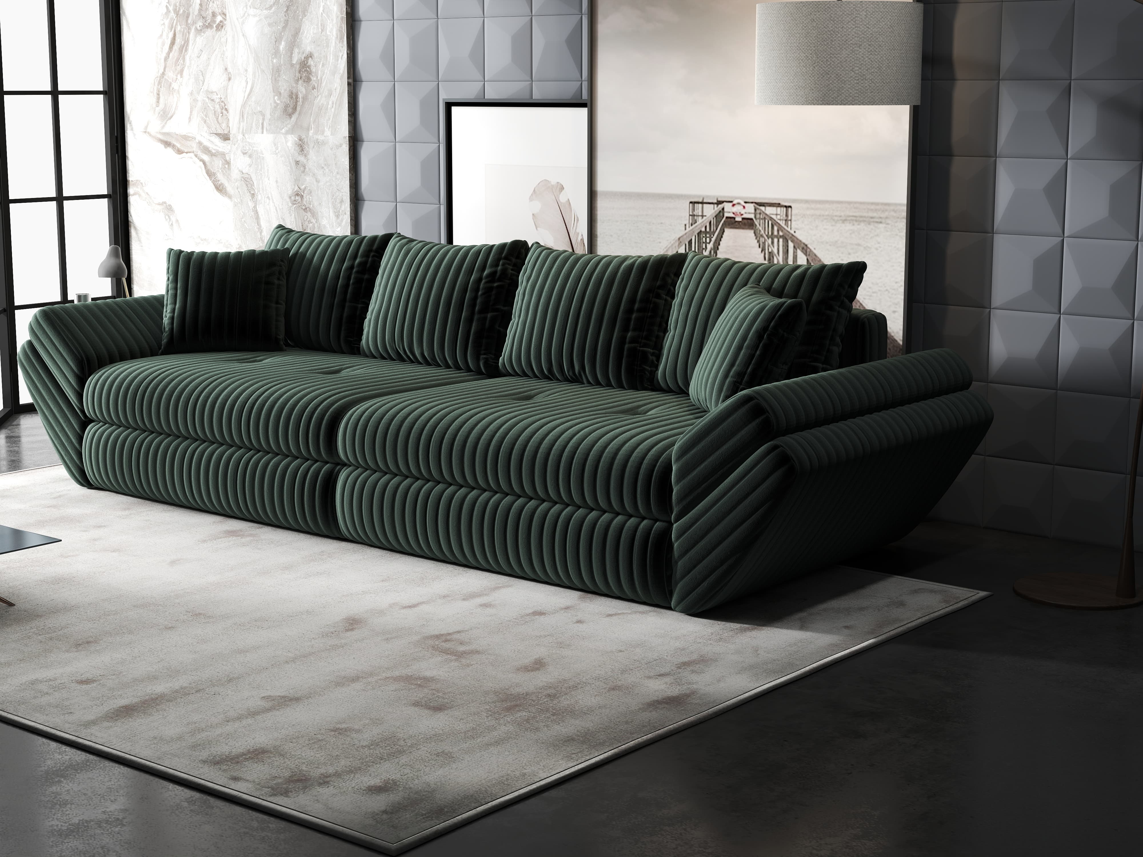 Canapea extensibilă dumonde cu ladă de depozitare si sezut confortabil din spuma HR, Loana Ambience Verde 300x100 cm Fabrica
