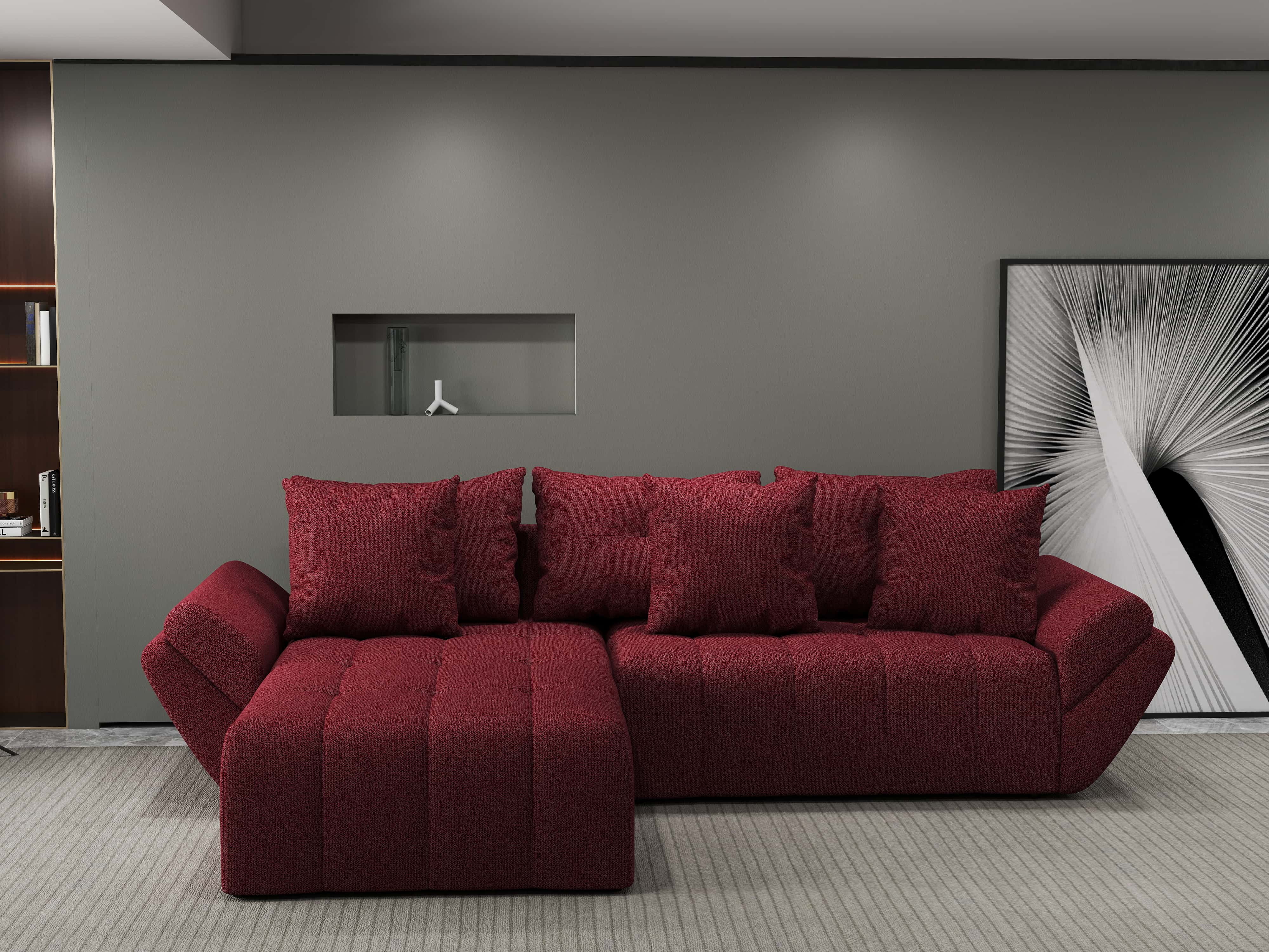 Colțar extensibil dumonde cu ladă de depozitare si sezut confortabil din spuma HR, Berlin Enjoy Rosu 280x185 cm Fabrica