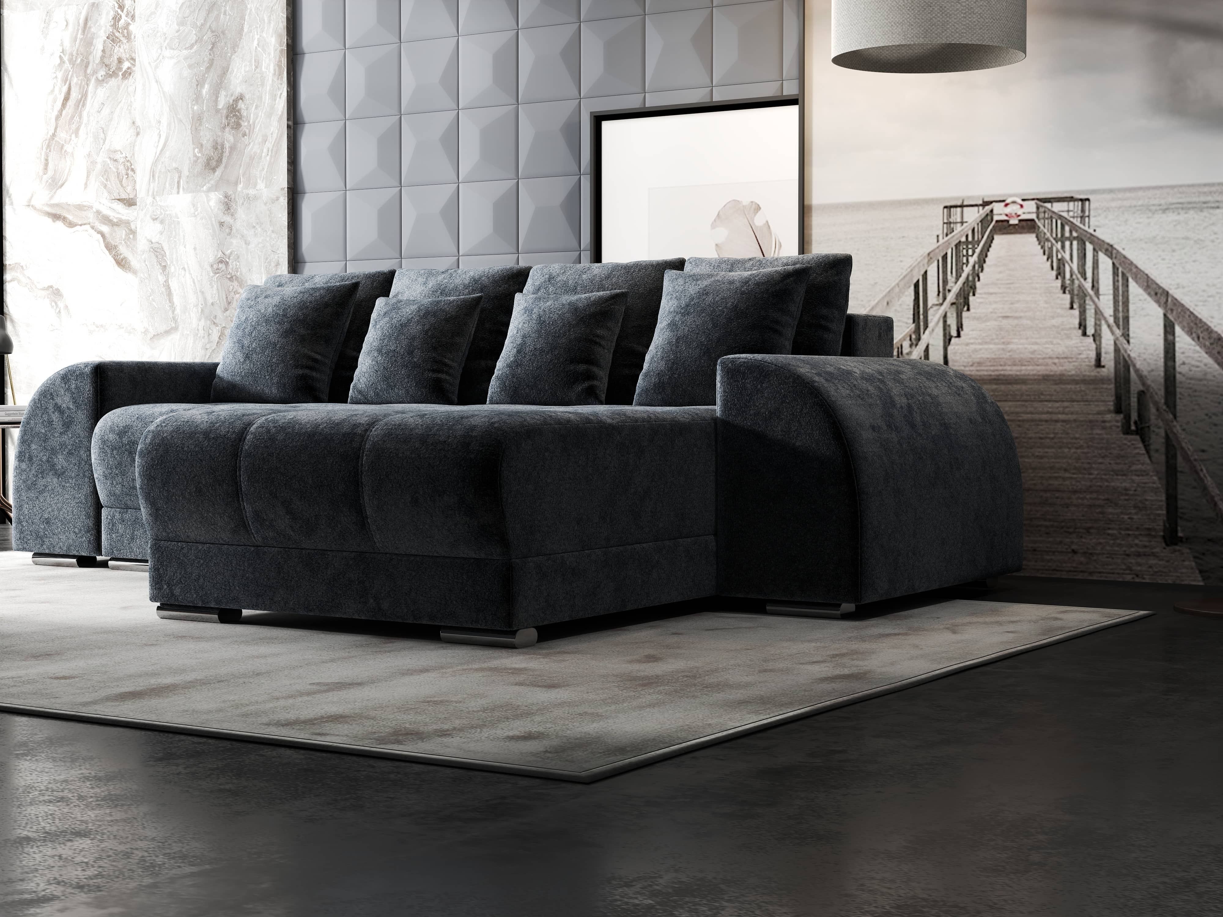 Colțar extensibil dumonde cu ladă de depozitare si sezut confortabil din spuma HR, Verona Euphoria Grafit II 290x185 cm Fabrica