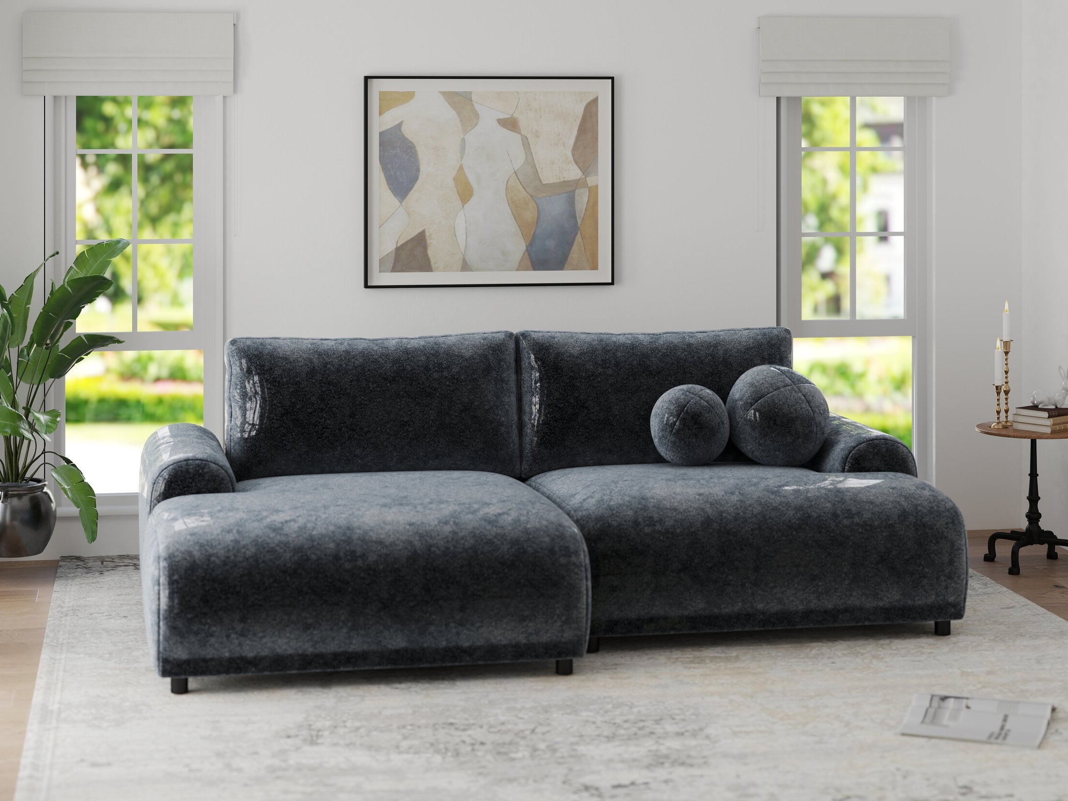 Colțar extensibil dumonde cu ladă de depozitare și șezut confortabil din spumă HR, Carlo Euphoria Gri Grafit 240x145 cm