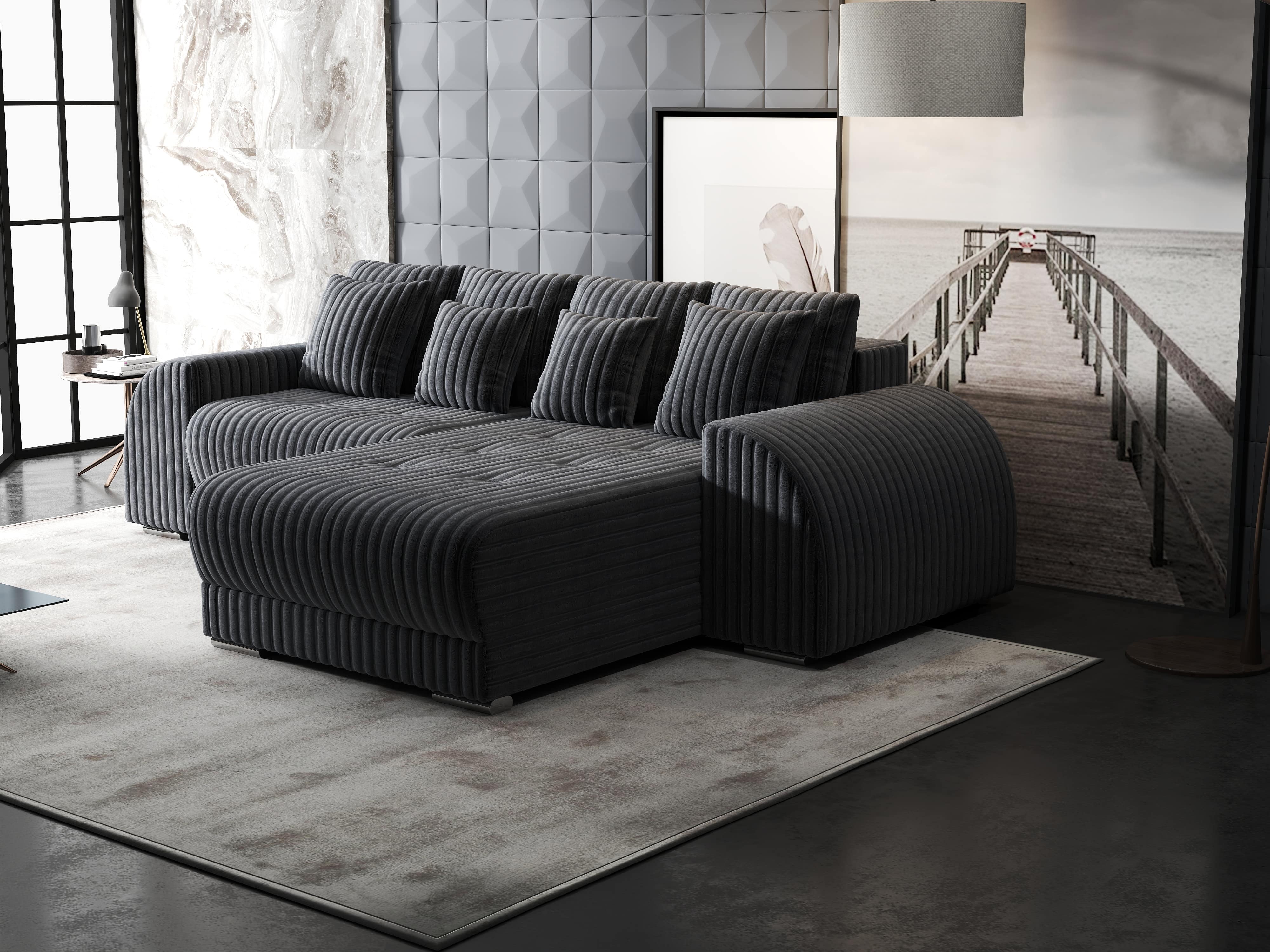 Colțar extensibil dumonde cu ladă de depozitare si sezut confortabil din spuma HR, Verona Ambience Gri II 290x185 cm Fabrica