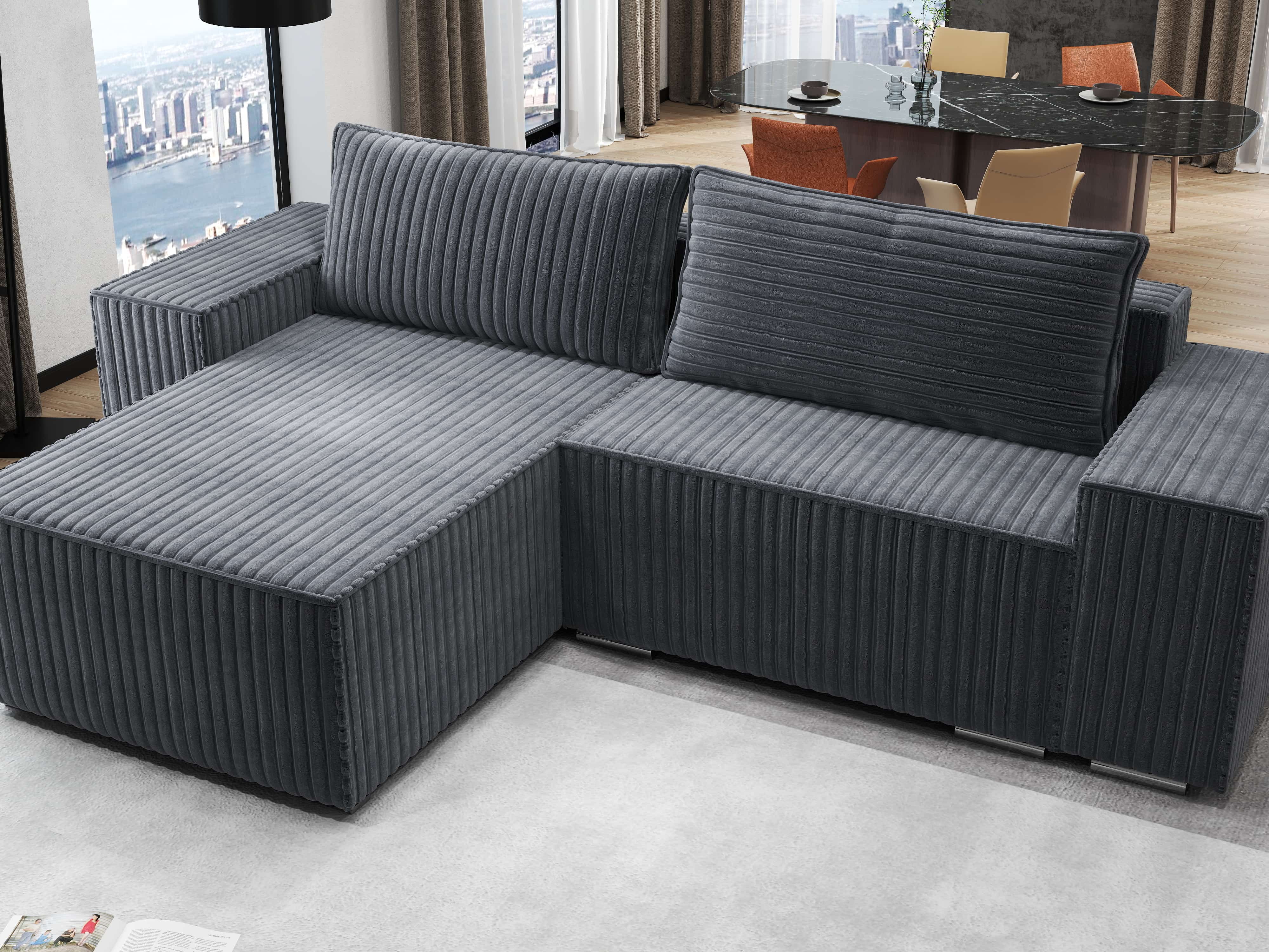 Colțar extensibil dumonde cu ladă de depozitare si sezut confortabil din spuma HR, Dream Ambience Gri 290x185 cm Fabrica