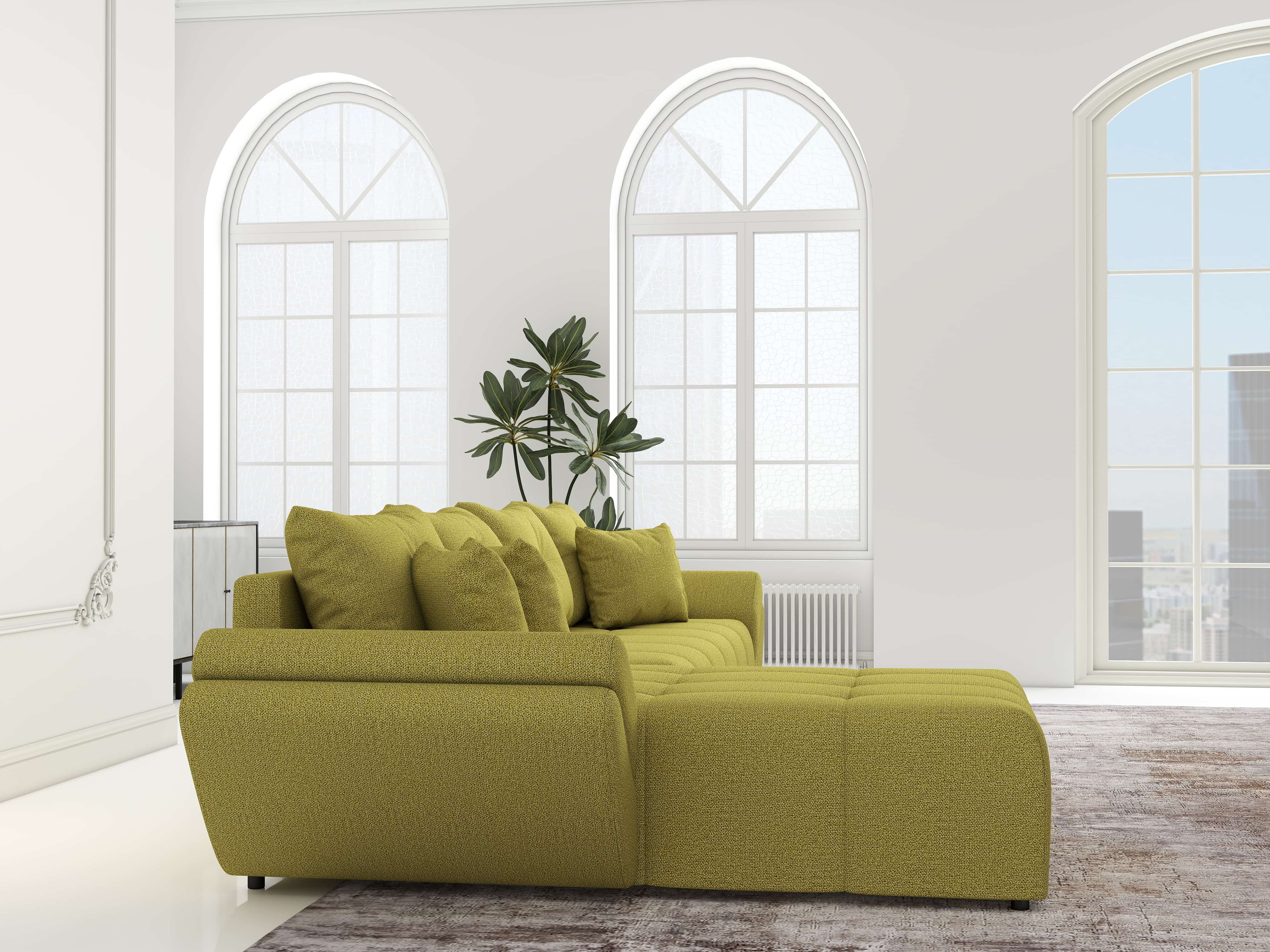 Colțar extensibil dumonde cu ladă de depozitare si sezut confortabil din spuma HR, Berlin XL Enjoy Green 350x185 cm Fabrica