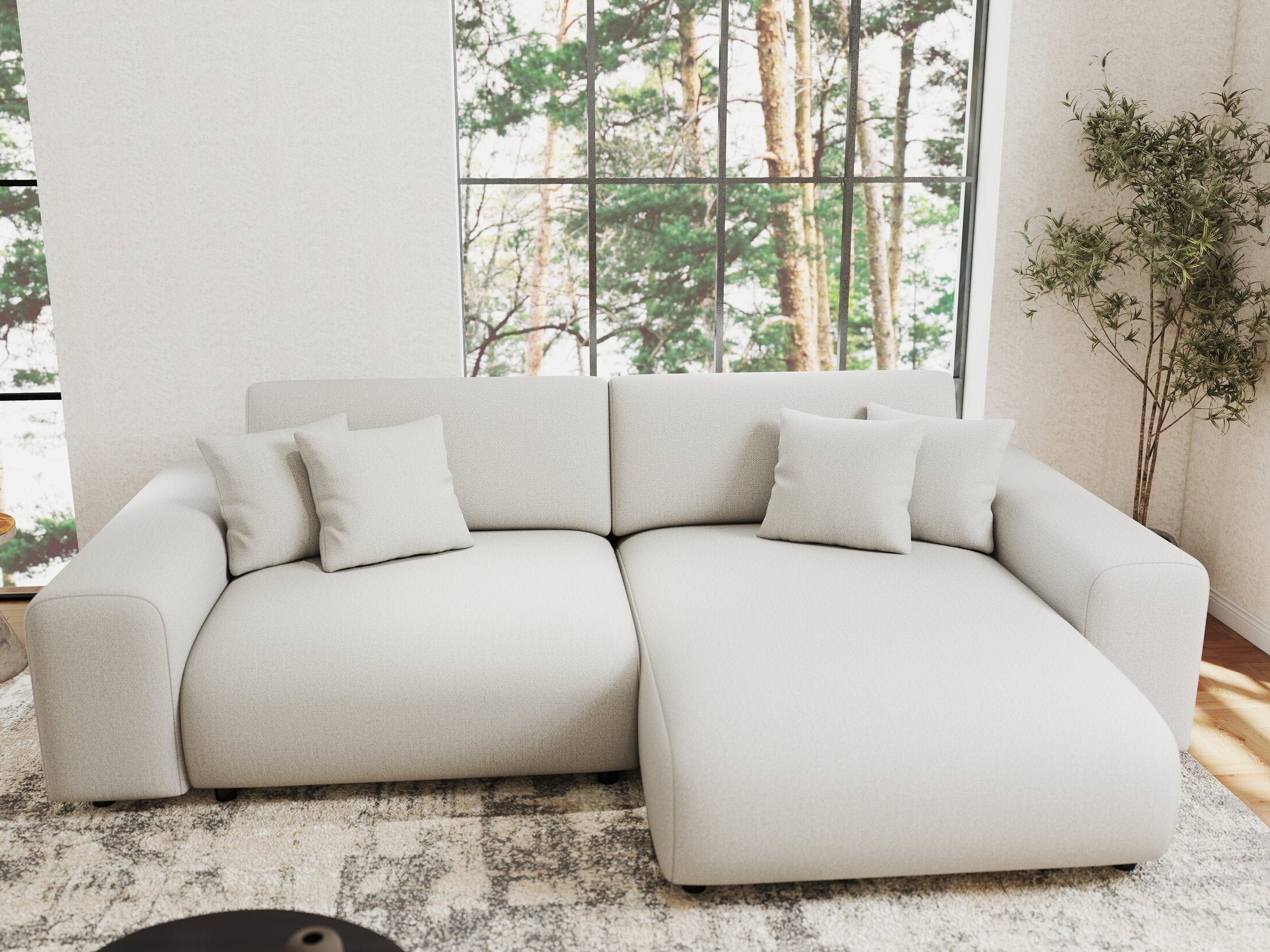 Colțar extensibil dumonde cu ladă de depozitare si sezut confortabil din spuma HR, Sarina Enjoy Bej 255x168 cm II