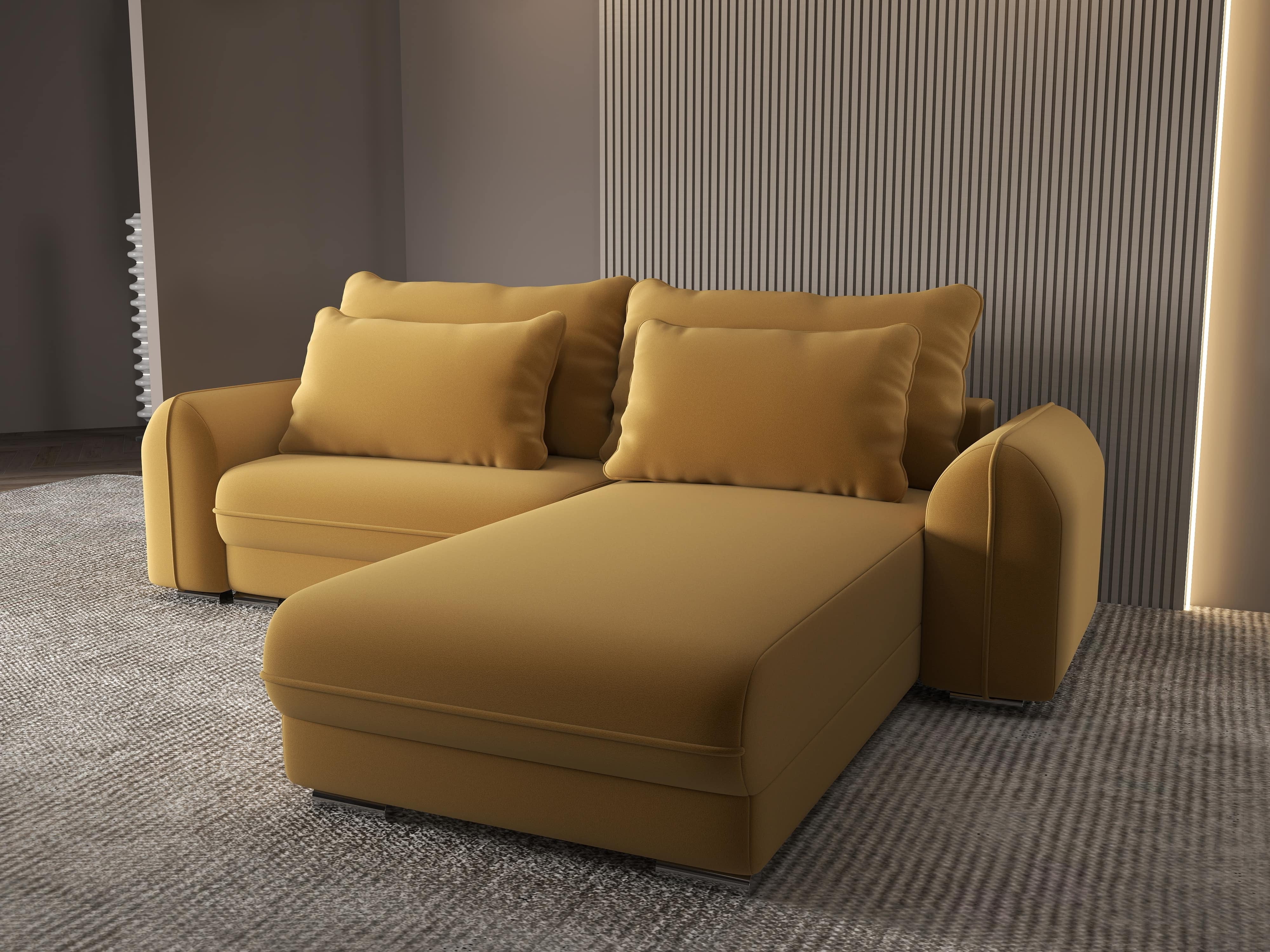 Colțar extensibil dumonde cu ladă de depozitare si sezut confortabil din spuma HR, Denver Royal Mustar 275x185 cm II Fabrica