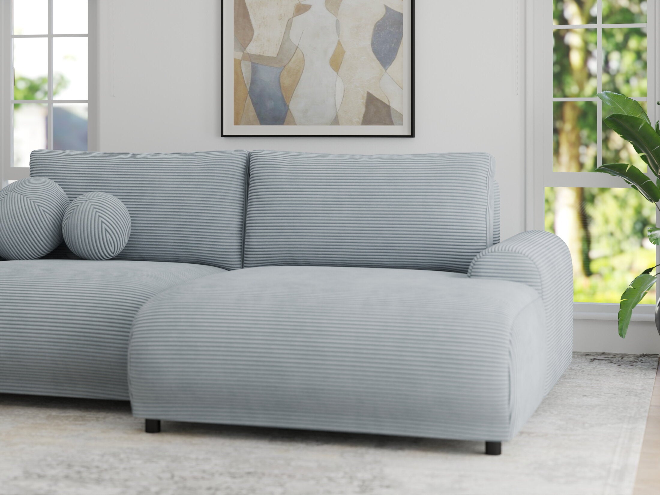 Colțar extensibil dumonde cu ladă de depozitare și șezut confortabil din spumă HR, Carlo Zoom Gri Mint 240x145 cm II