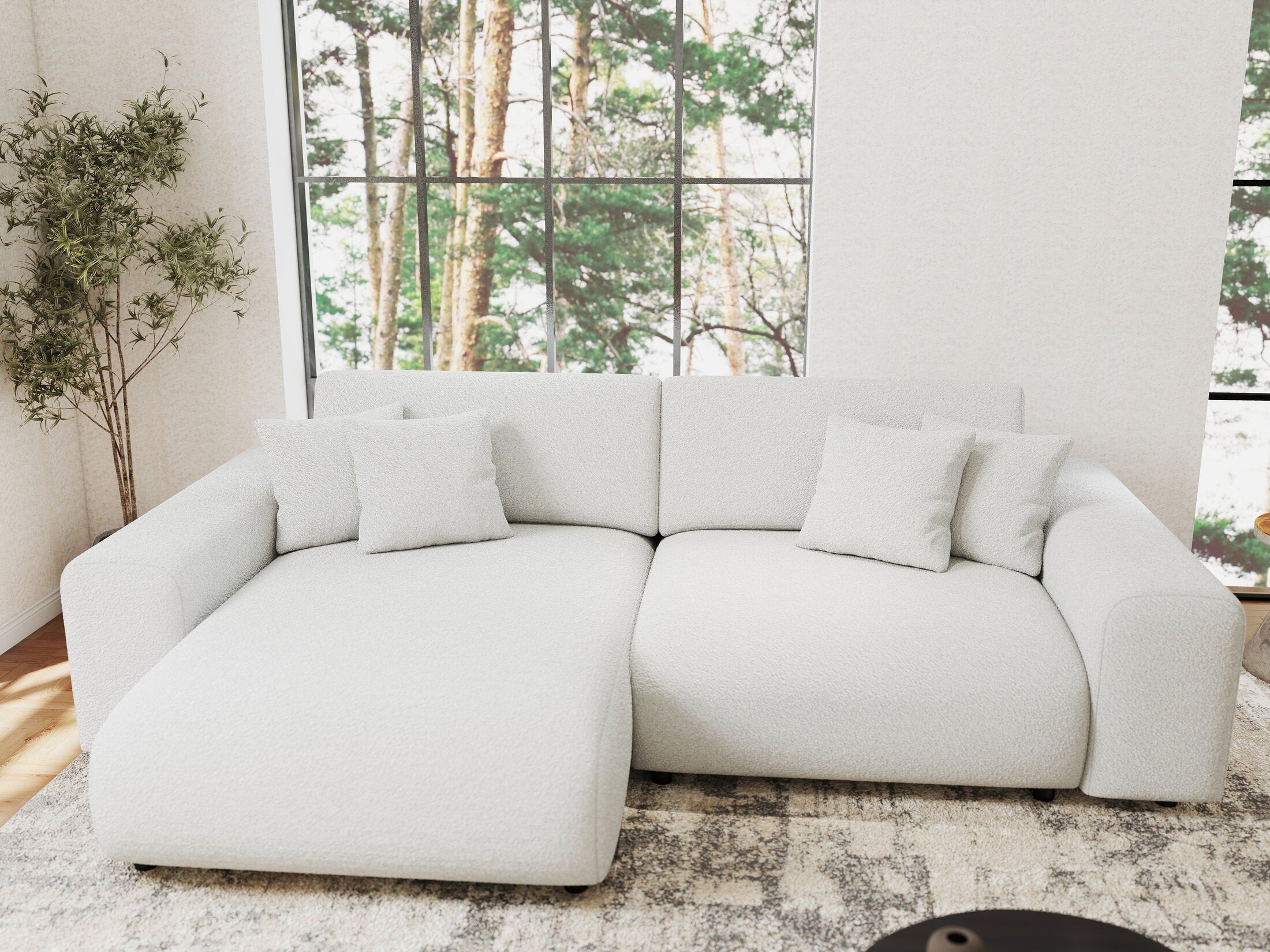 Colțar extensibil dumonde cu ladă de depozitare si sezut confortabil din spuma HR, Sarina Euphoria Alb 255x168 cm