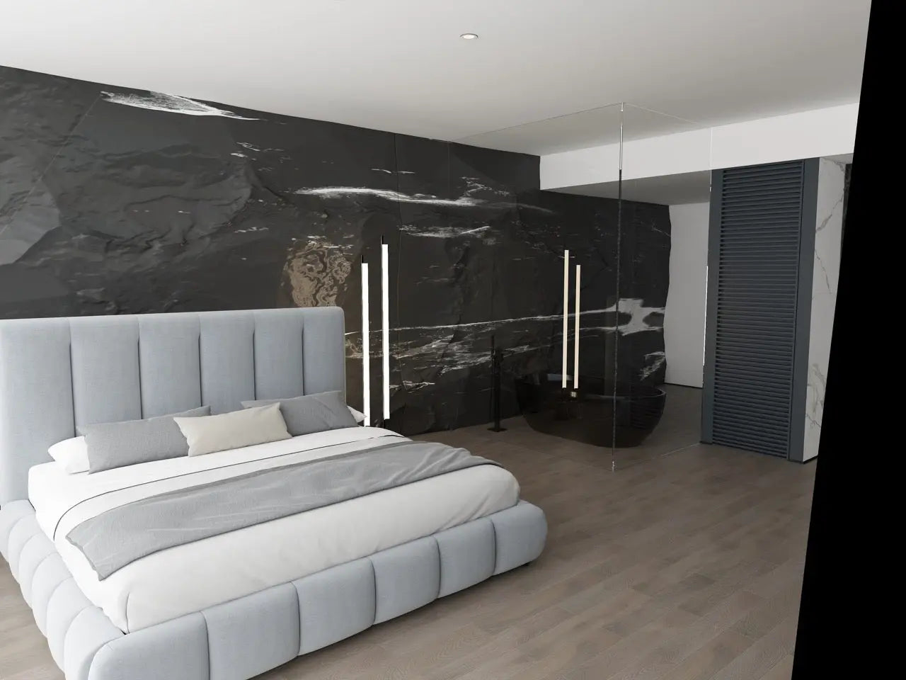 Pat dormitor dumonde, tapitat gri, Divaneo 140x200 cm, somiera rabatabila inclusa, spatiu depozitare WLS