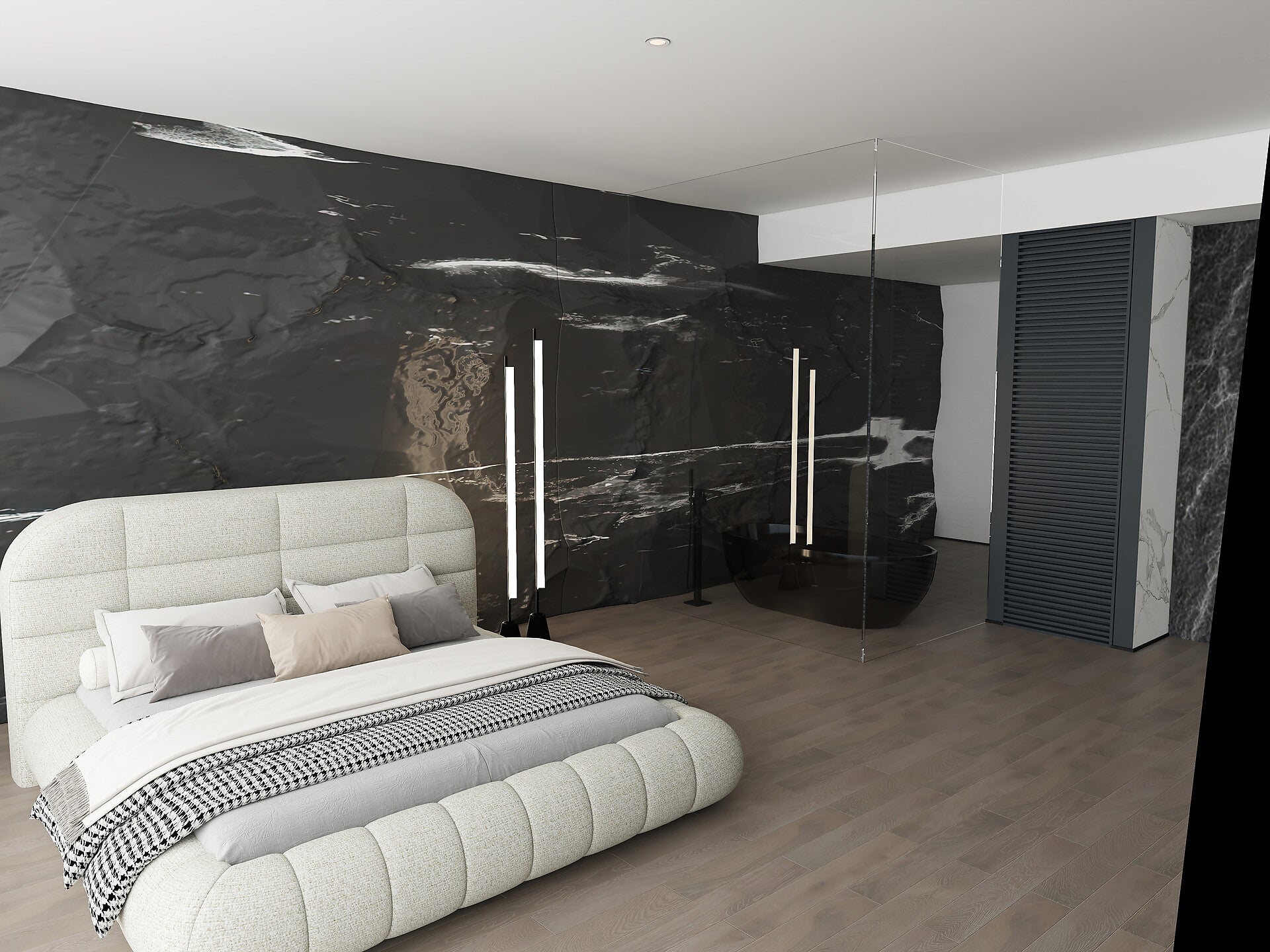 Pat dormitor dumonde, tapitat bej, Senso 180x200 cm, somiera rabatabila inclusa, spatiu depozitare