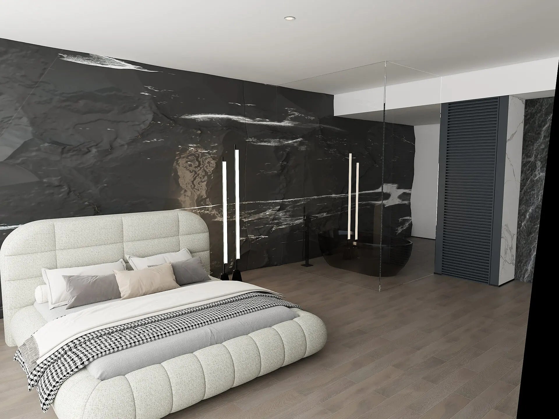 Pat dormitor dumonde, tapitat bej, Senso 180x200 cm, somiera rabatabila inclusa, spatiu depozitare WLS