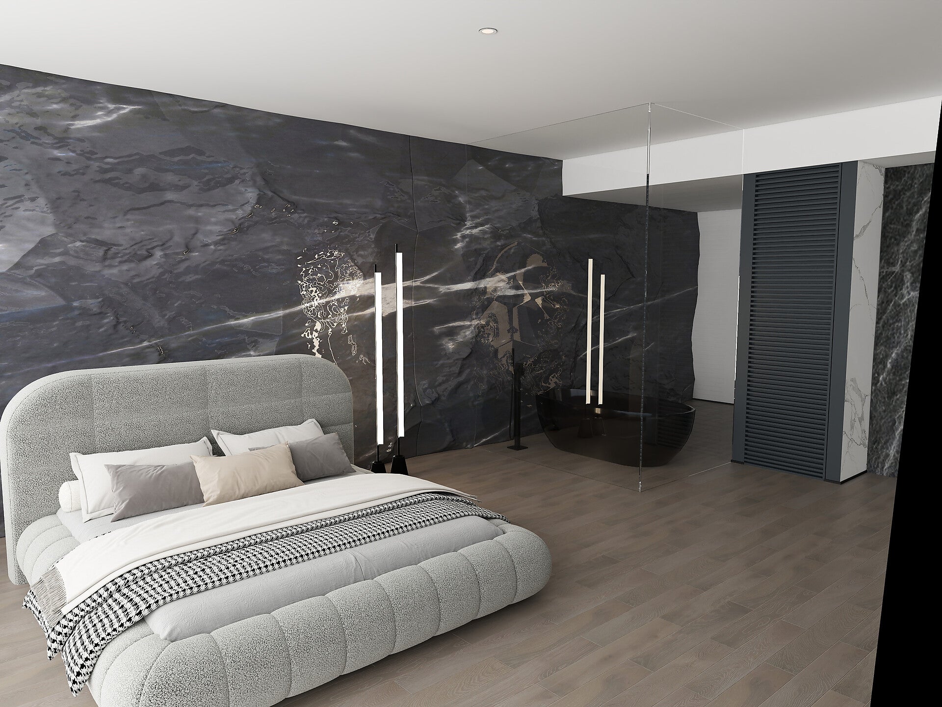 Pat dormitor dumonde, tapitat gri, Senso 160x200 cm, somiera rabatabila inclusa, spatiu depozitare