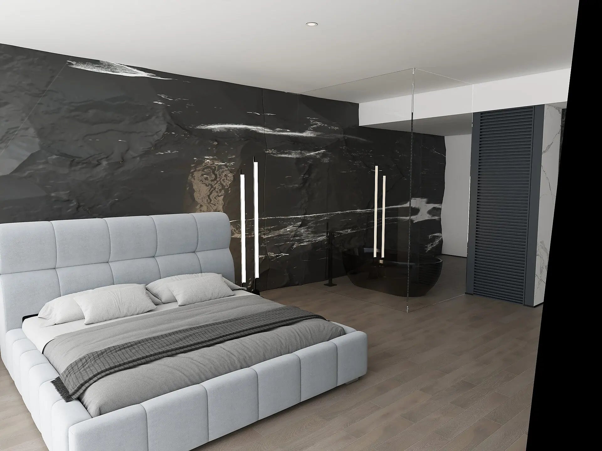 Pat dormitor dumonde, tapitat gri, Prestige 160x200 cm, somiera rabatabila inclusa, spatiu depozitare WLS